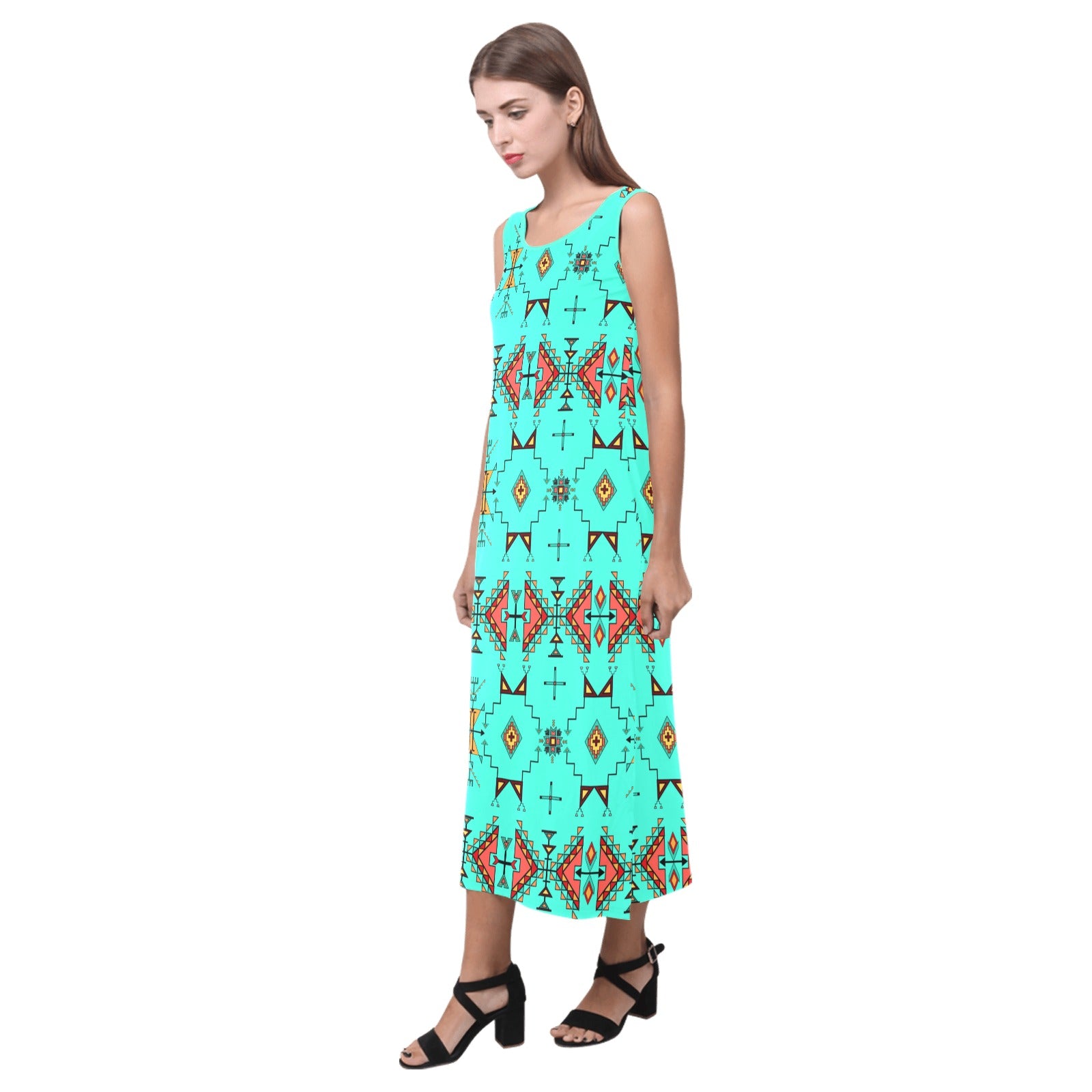 Thunder Flight Turquoise Phaedra Sleeveless Open Fork Long Dress