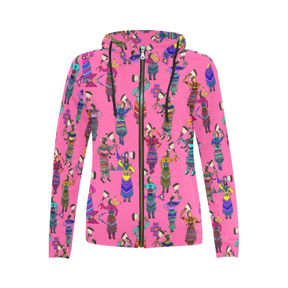 Women's Jingle Dancers Pink Full Zip Hoodie for Women