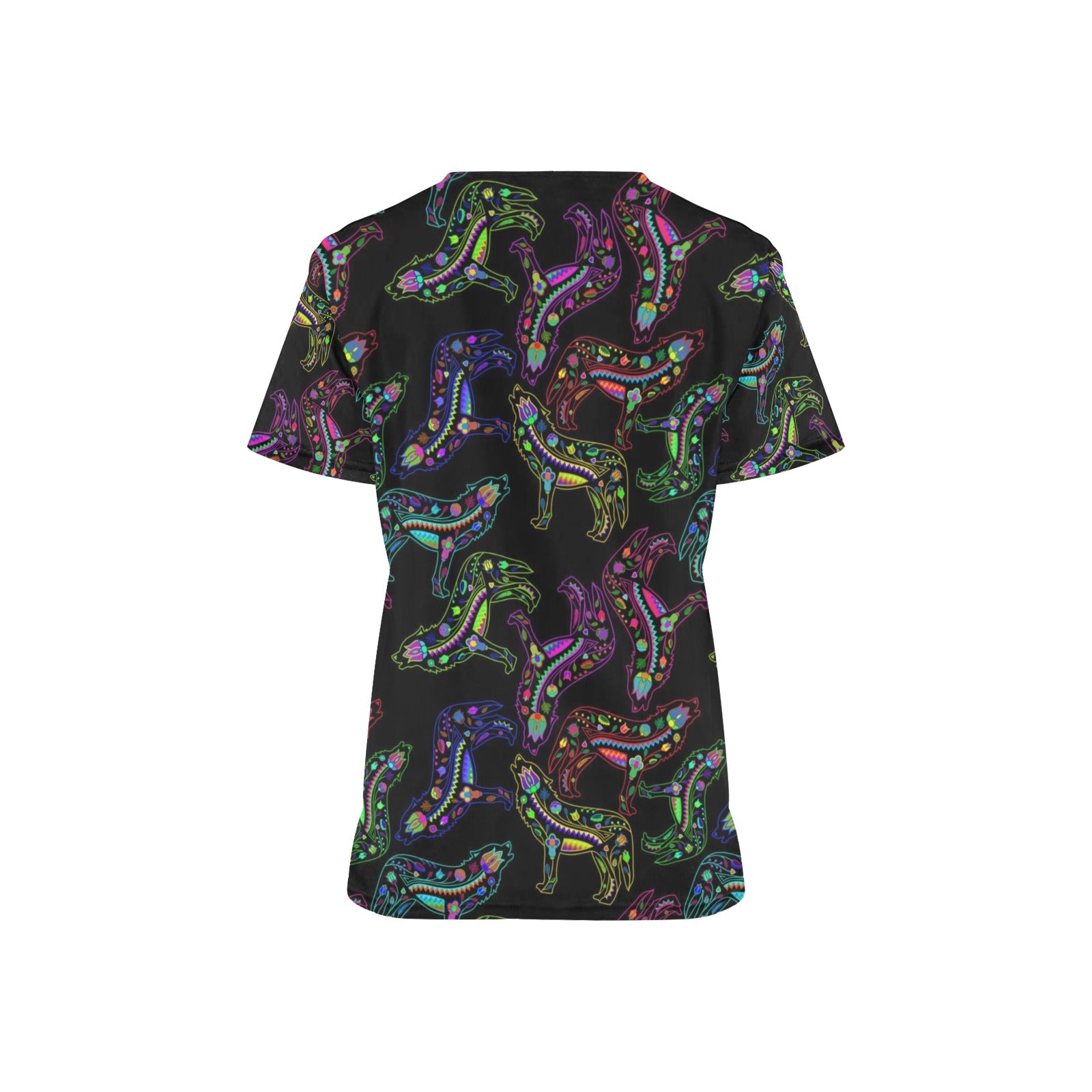 Neon Floral Wolves Scrub Top