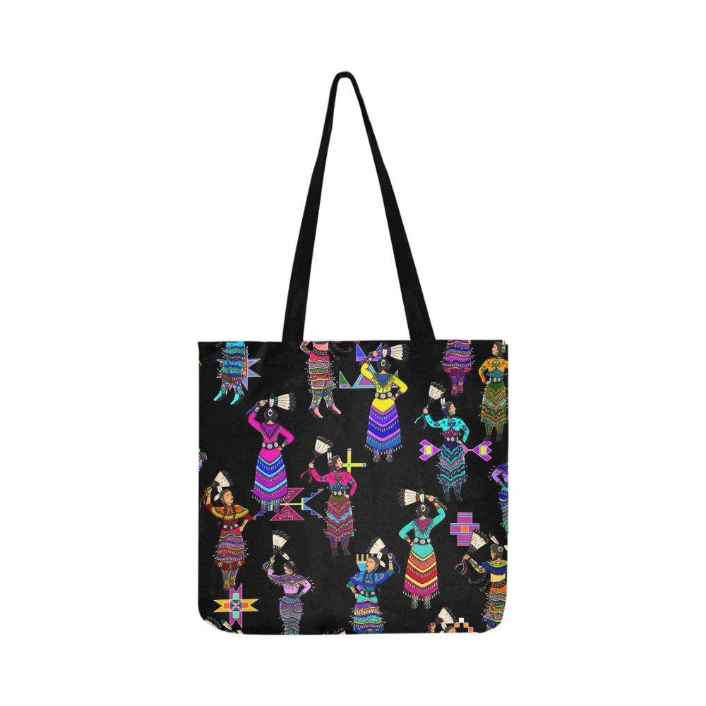 Women's Jingle Dancers Black Reusable Shopping Bag (Two sides)