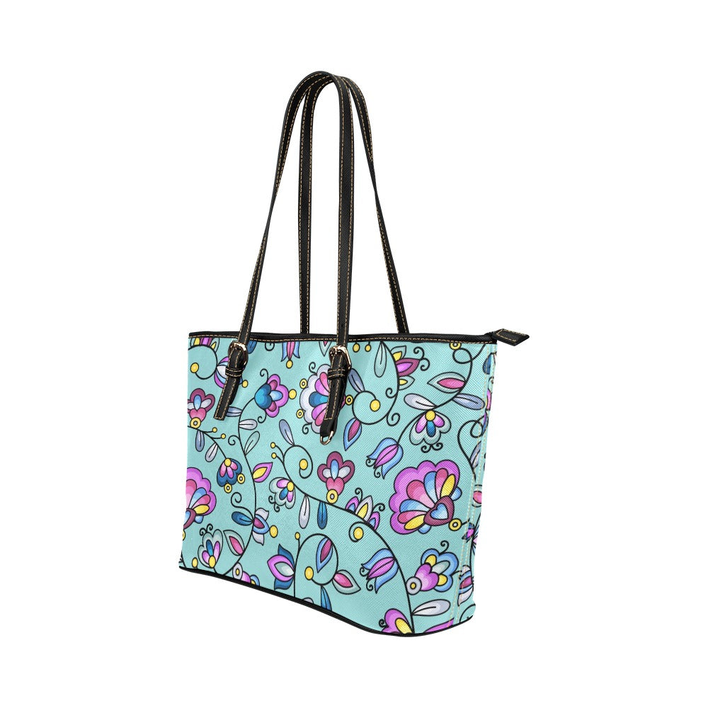 Autumn Bundle Blessing Turquoise Leather Tote Bag/Large