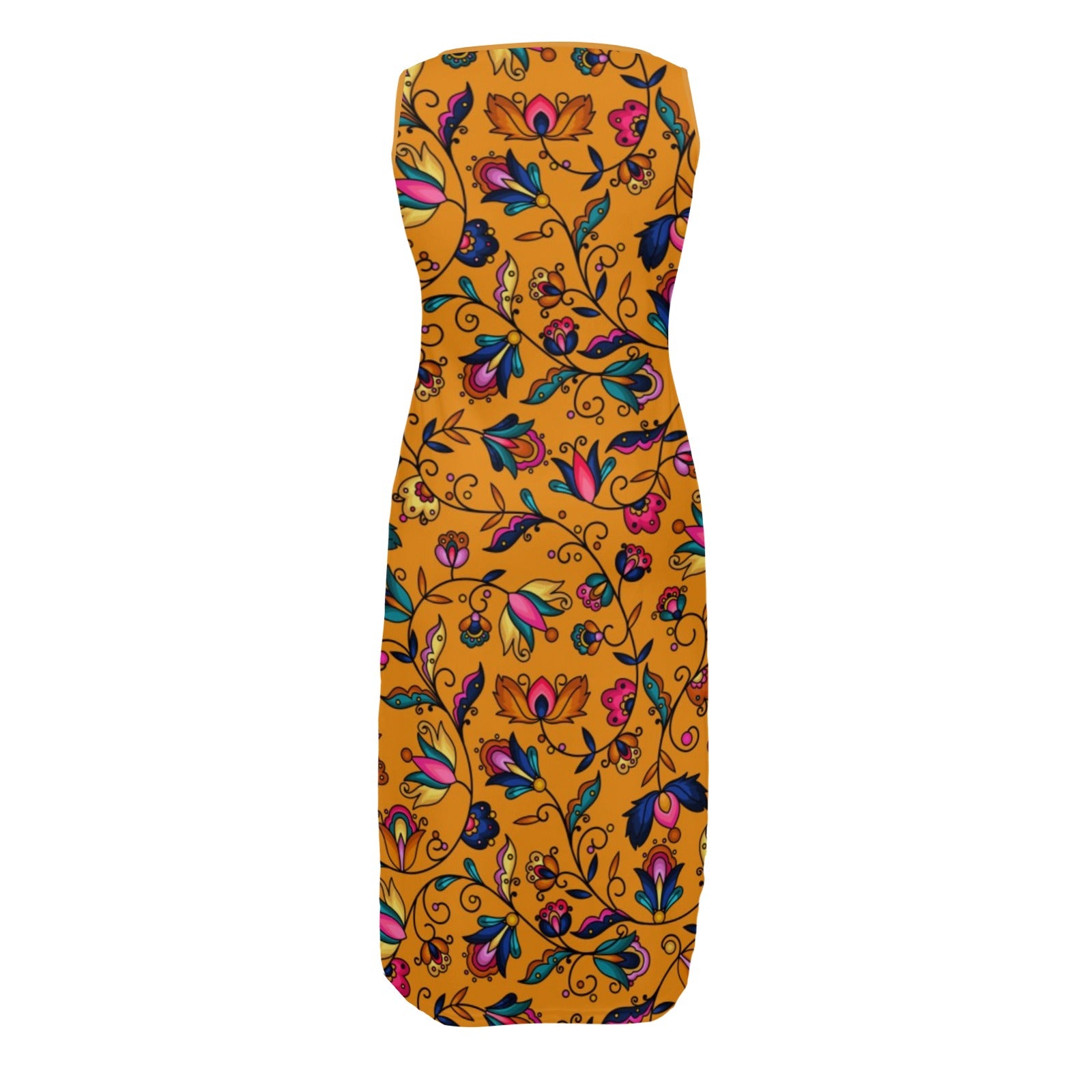 Copper Prairie Petals Orange Phaedra Sleeveless Open Fork Long Dress