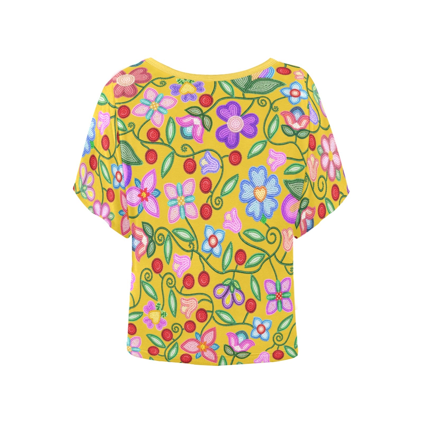 Petal Harmony Ochre Women's Batwing-Sleeved Blouse T-shirt