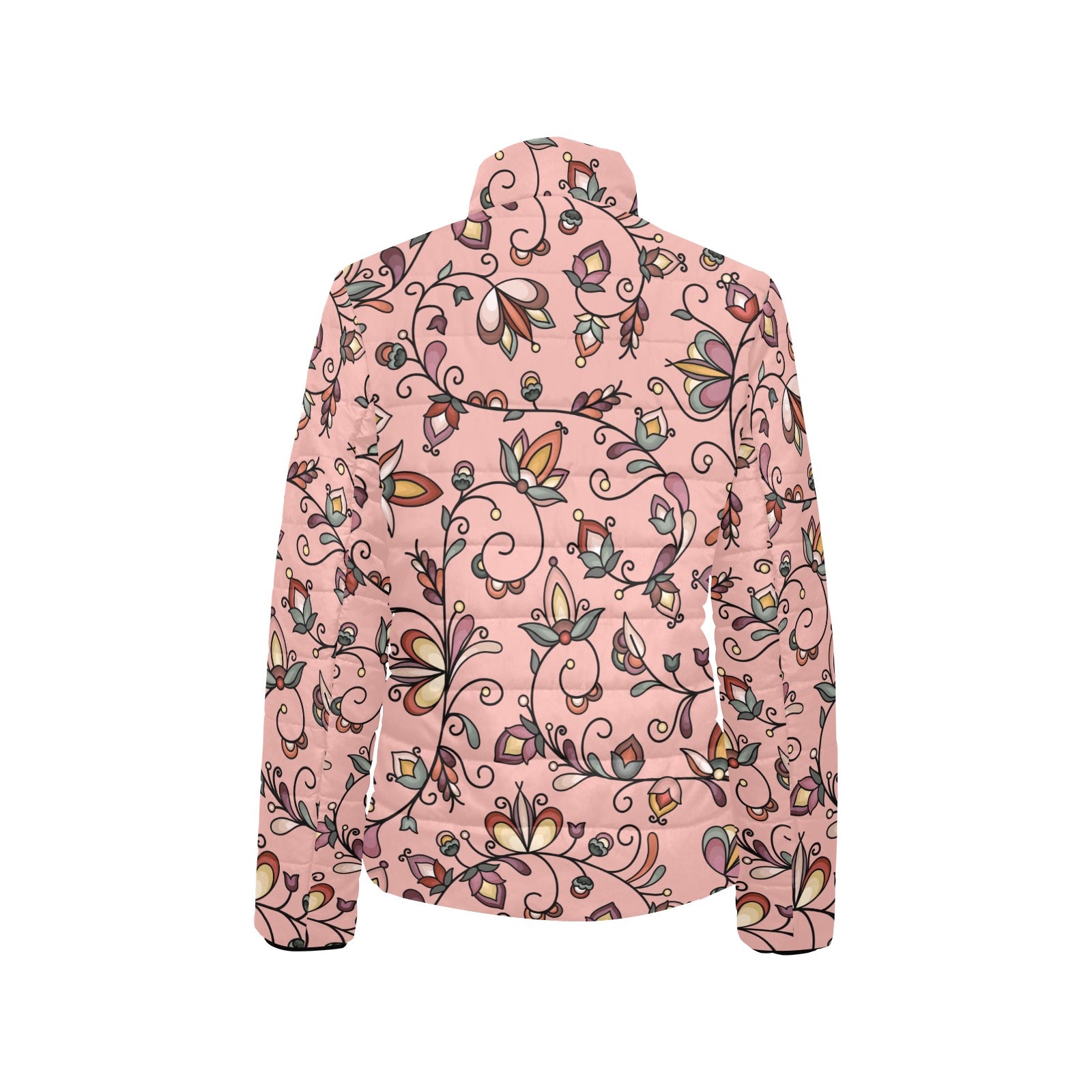 Burnt Sky Petals Peach Women's Stand Collar Padded Jacket