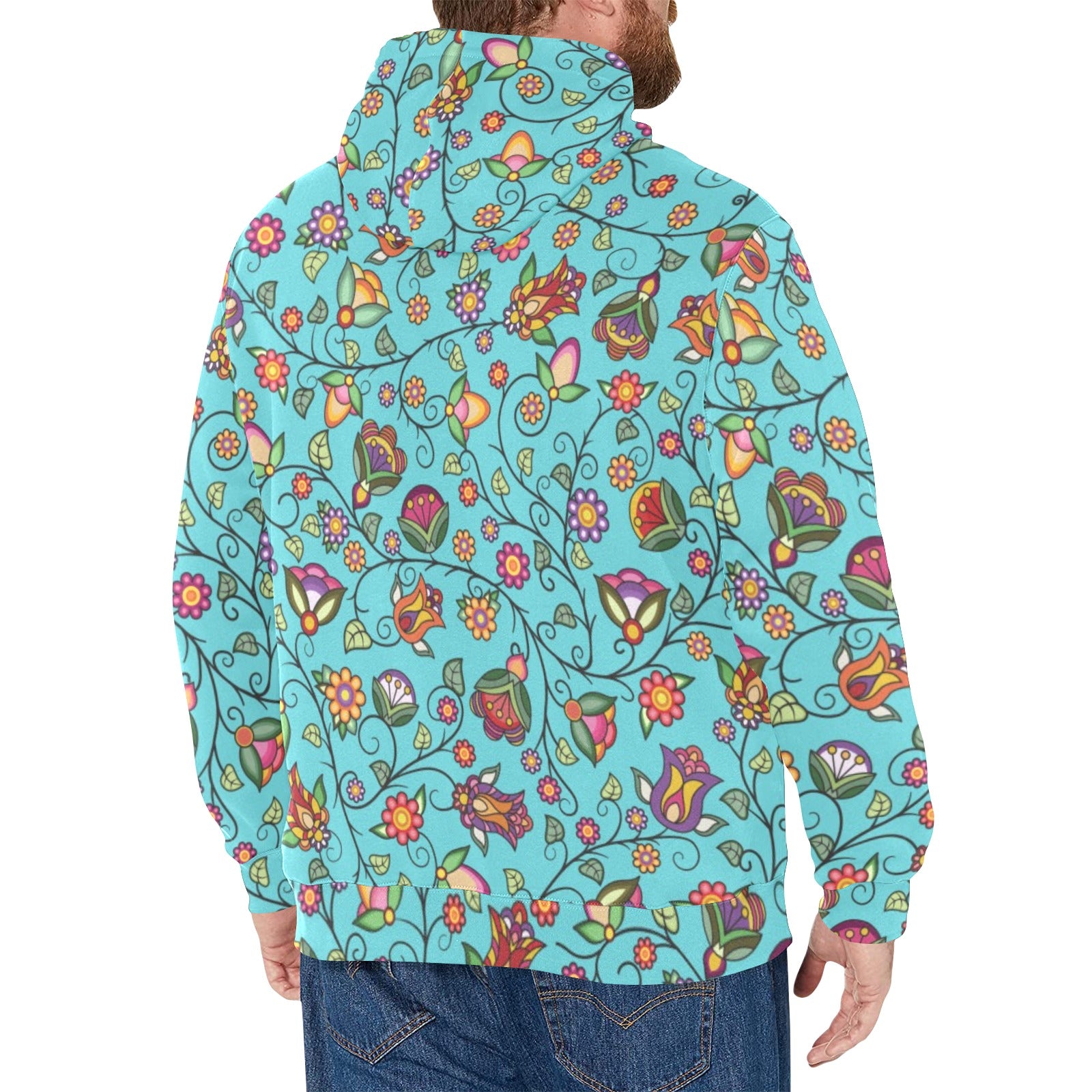 Heartbeat Petals Turquoise Men's Long Sleeve Fleece Hoodie