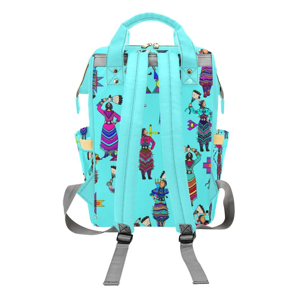 Women's Jingle Dancers Turquoise Multi-Function Diaper Backpack/Diaper Bag