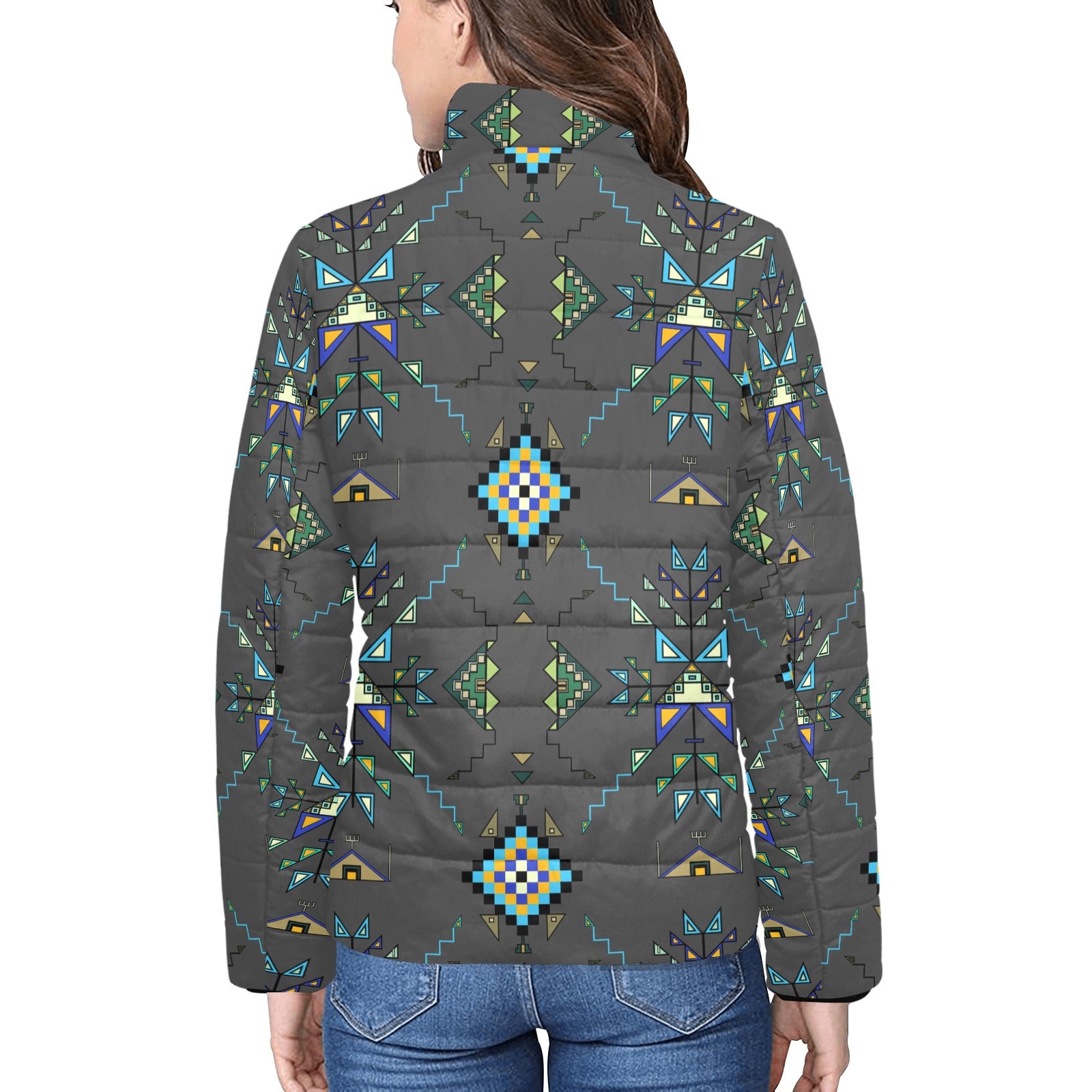 Bear Shield Dark Gray Women's Stand Collar Padded Jacket