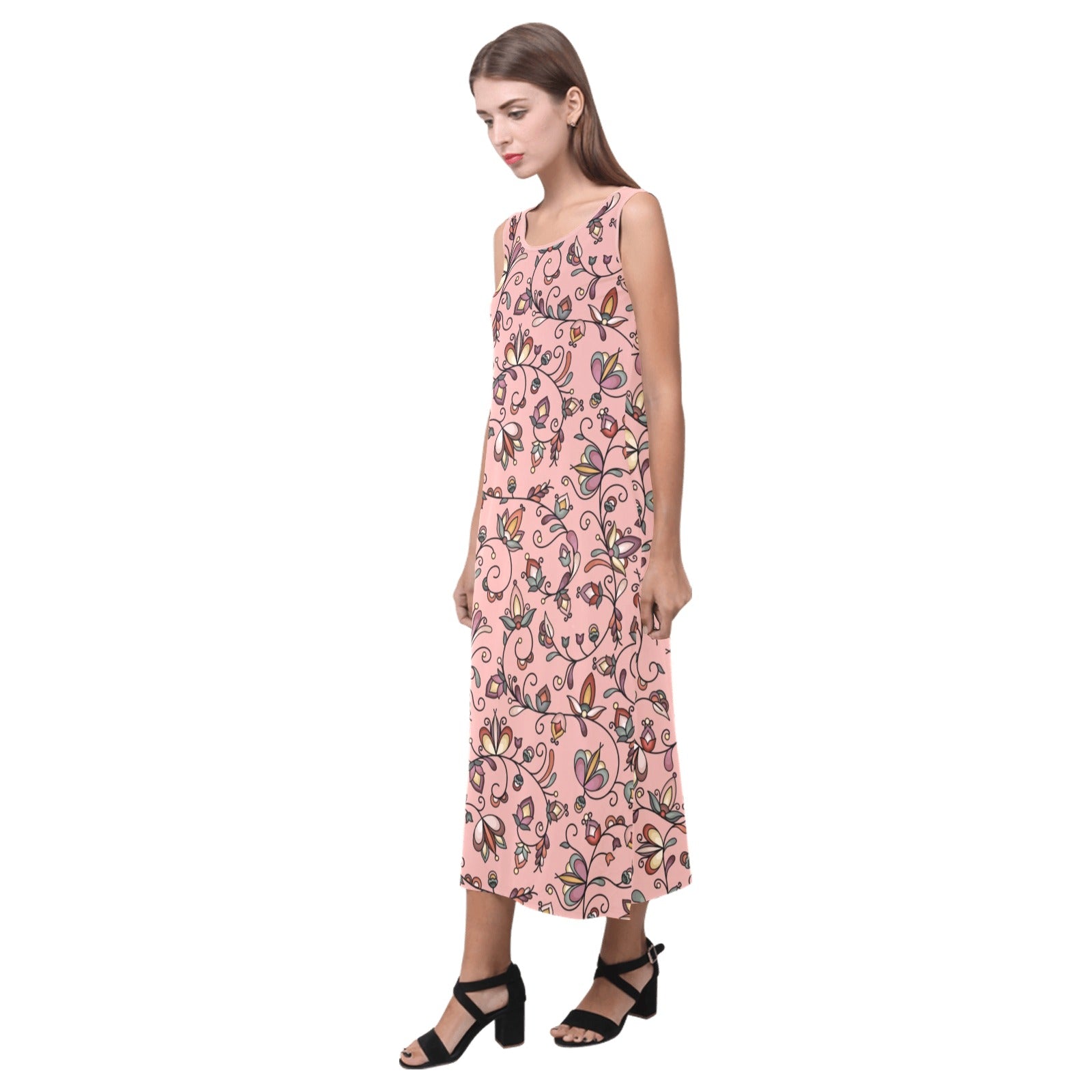 Burnt Sky Petals Peach Phaedra Sleeveless Open Fork Long Dress