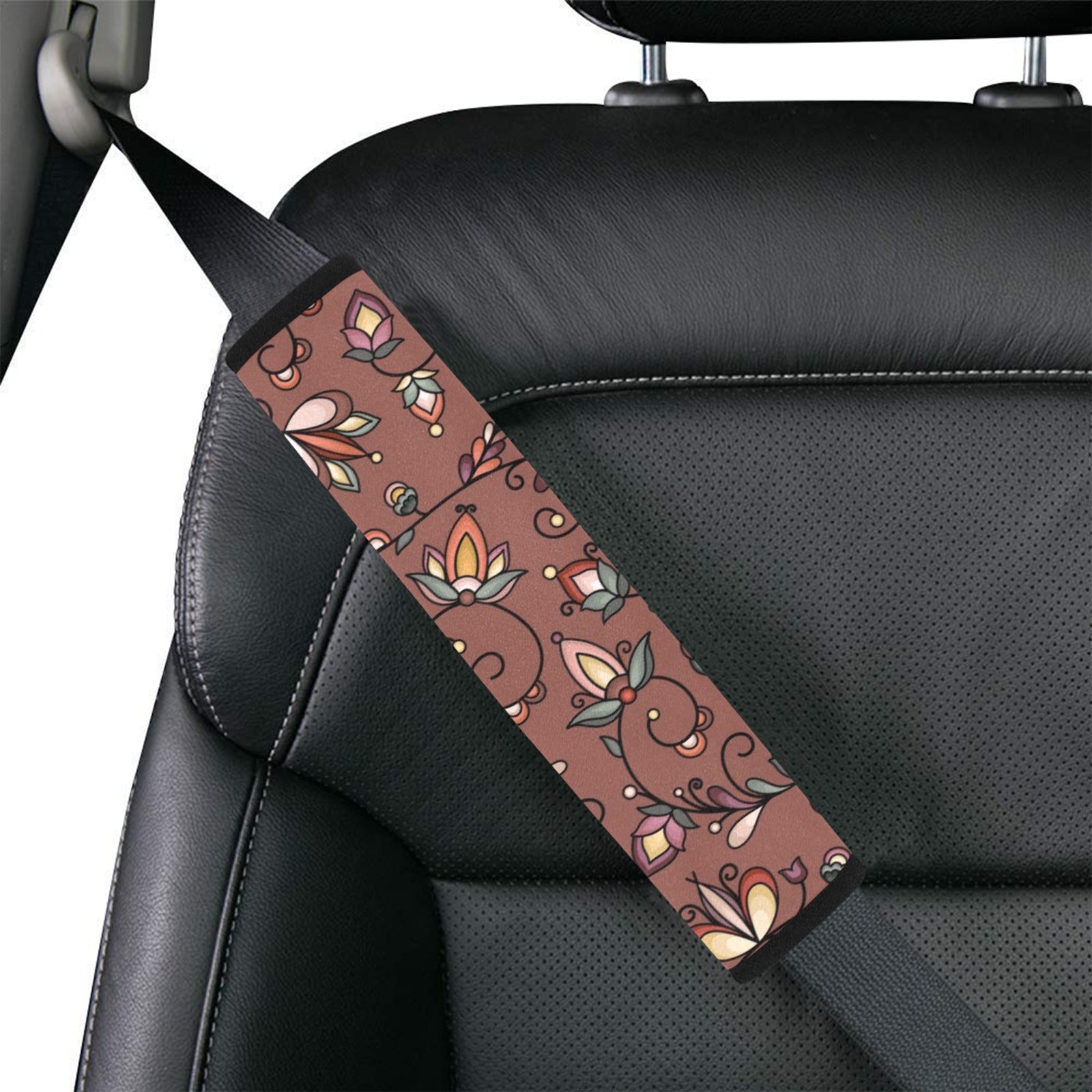 Burnt Sky Petals Brown Car Seat Belt Cover 7''x12.6'' (Pack of 2)