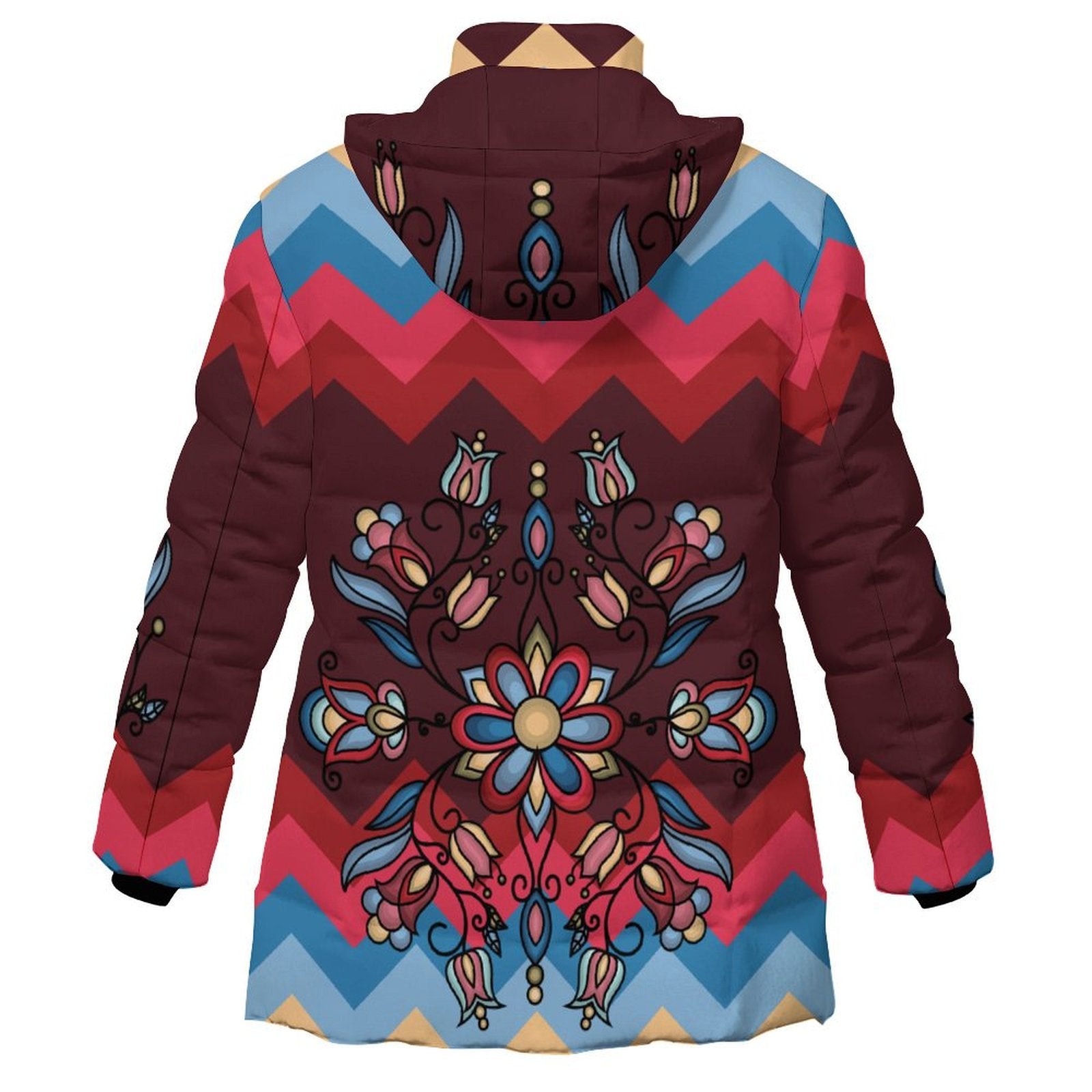 Frozen Petal Cascade Women's Hooded Puffer Coat