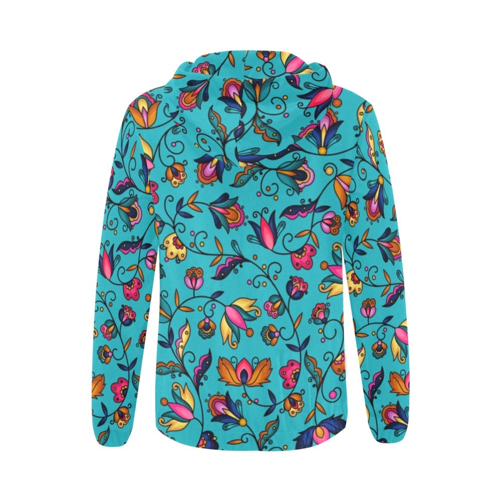 Copper Prairie Petals Turquoise Full Zip Hoodie for Women