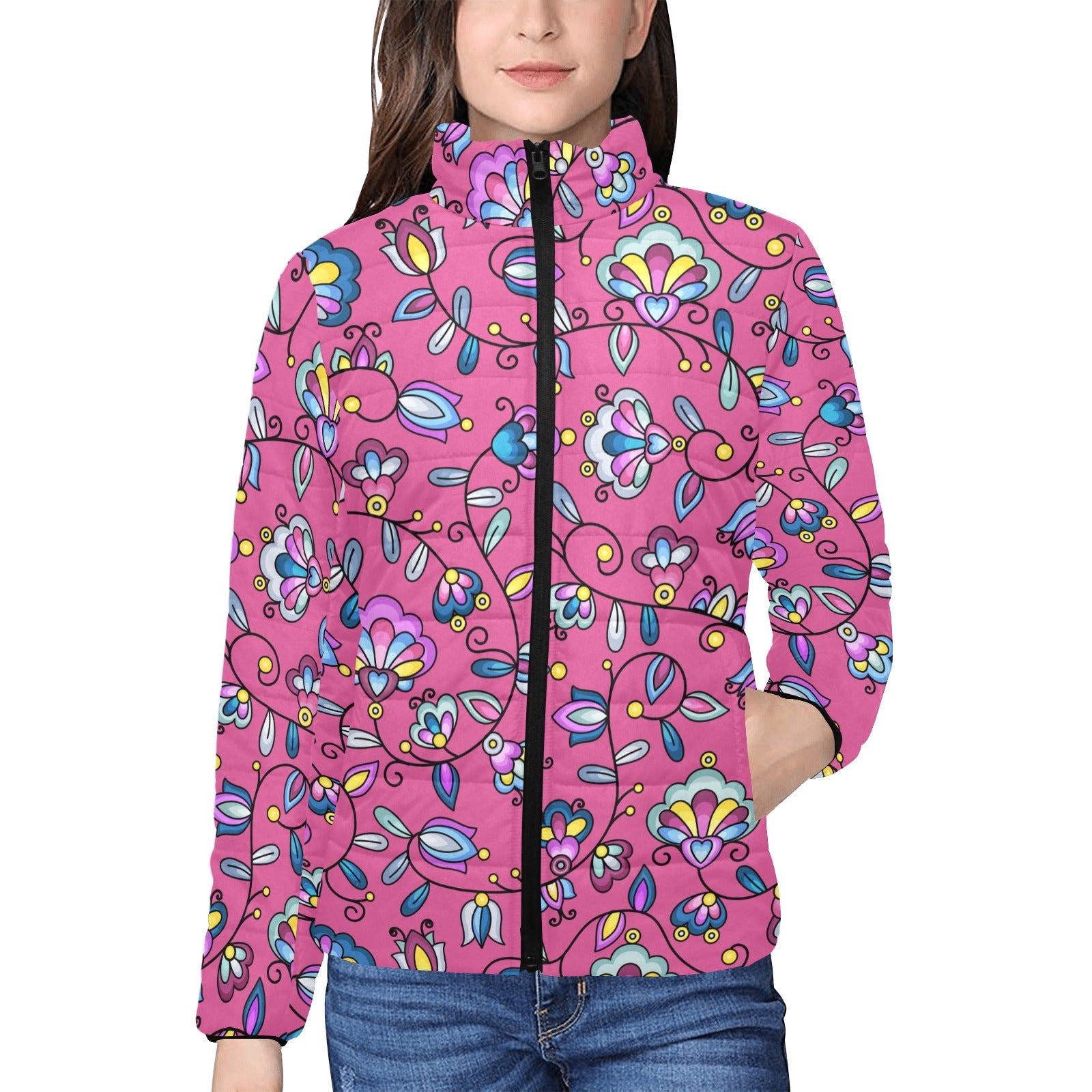 Autumn Bundle Blessing Pink Women's Stand Collar Padded Jacket