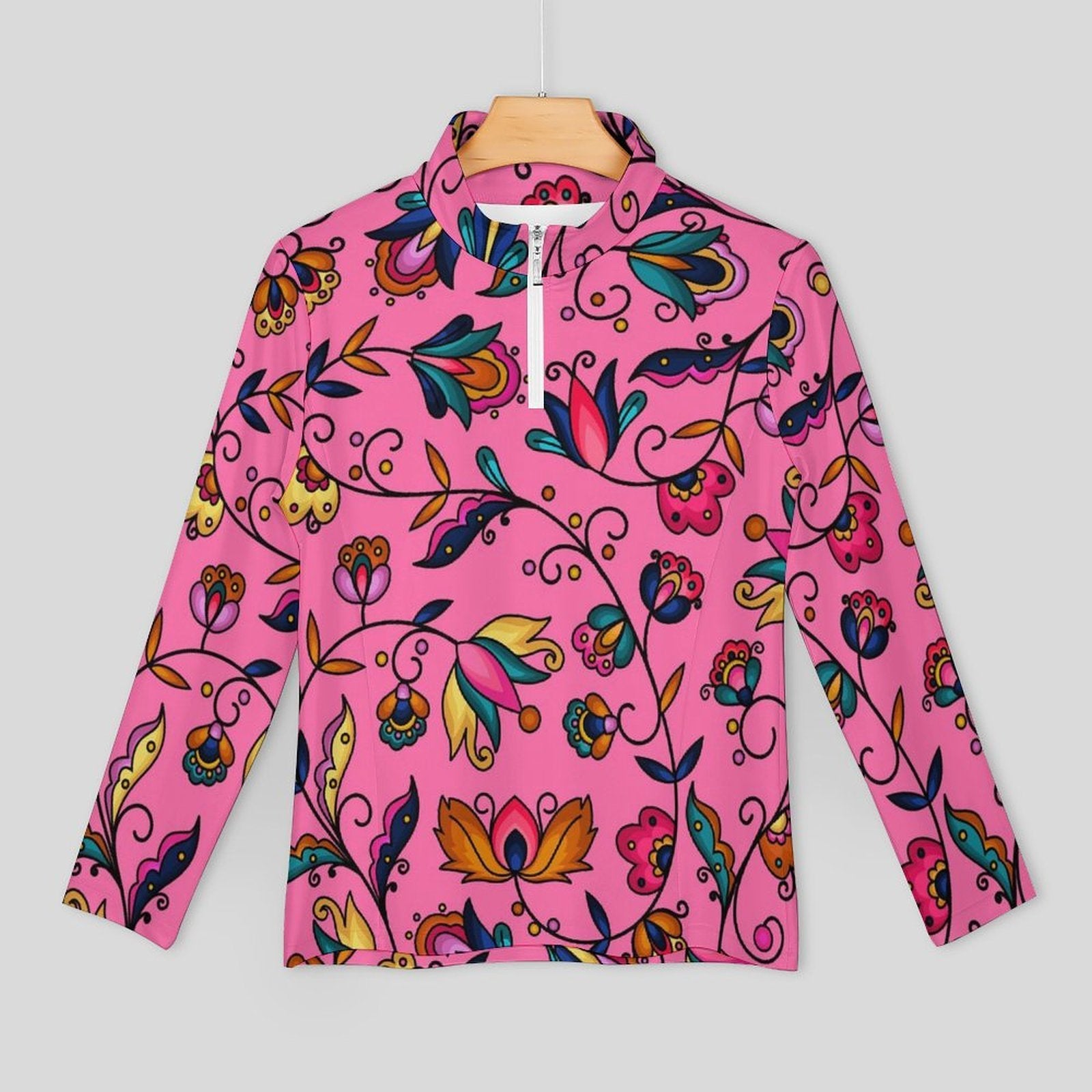 Copper Prairie Petals Pink Long Sleeve Yoga Shirt