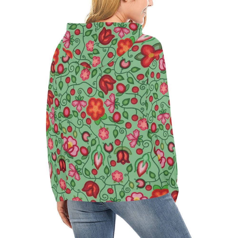Rose Reverie Green All Over Print Hoodie for Women (USA Size)