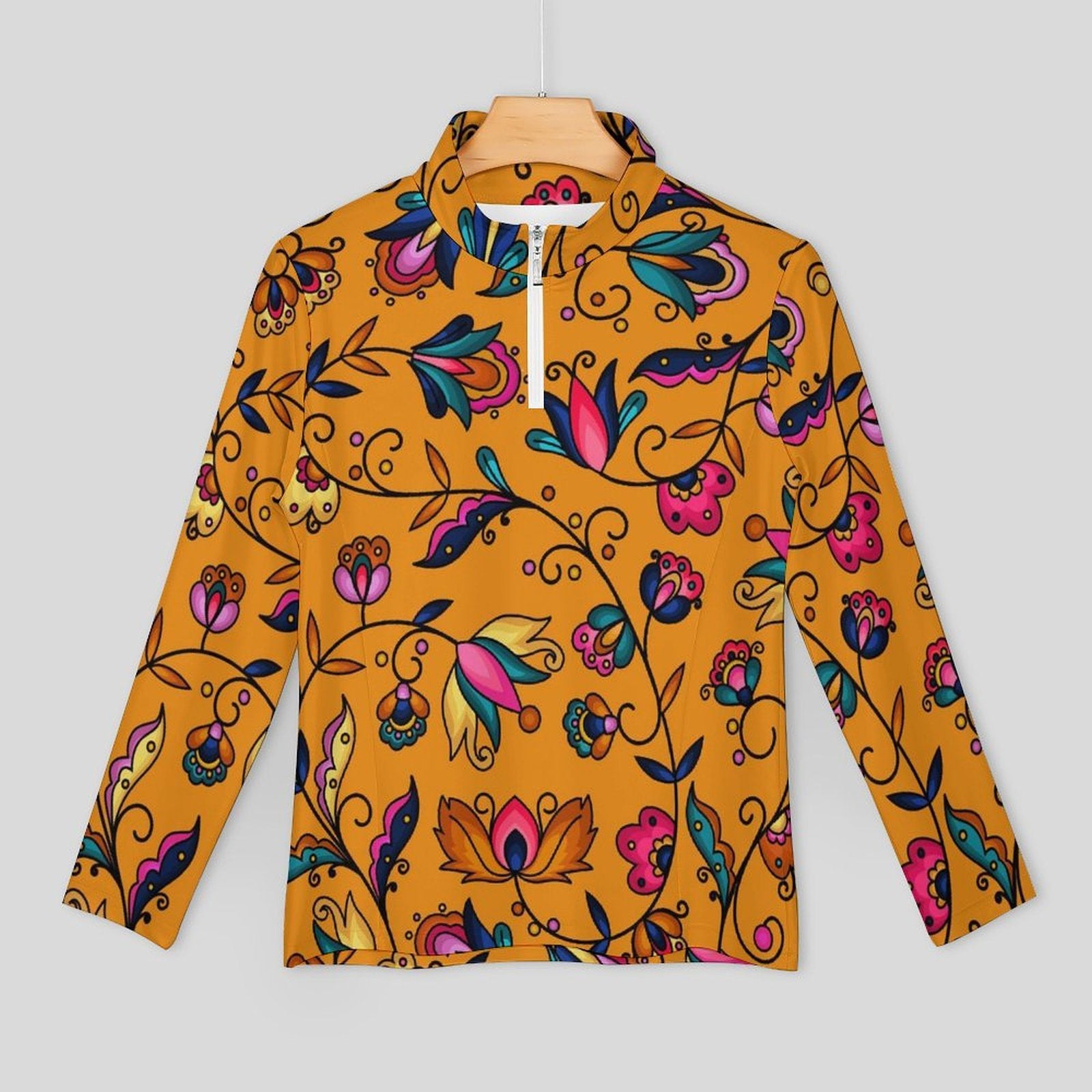 Copper Prairie Petals Orange Long Sleeve Yoga Shirt