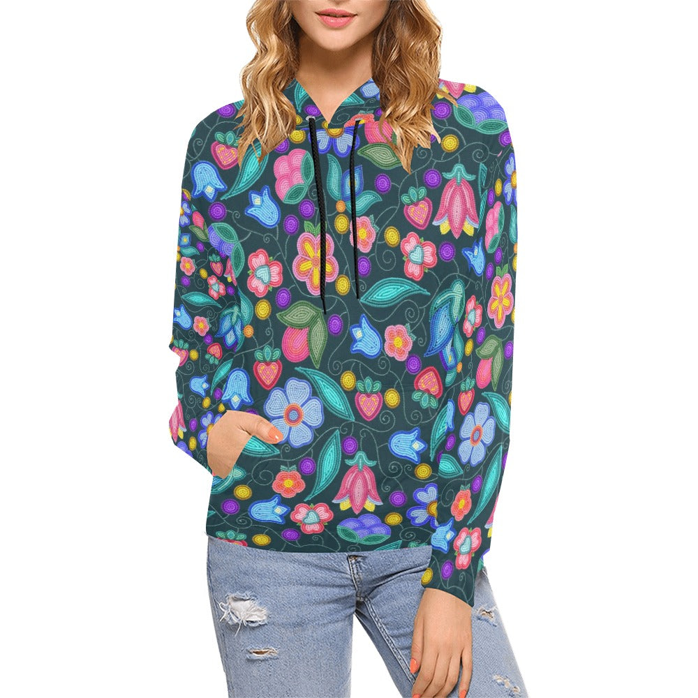 Sweet Offering Dark Teal All Over Print Hoodie for Women (USA Size)