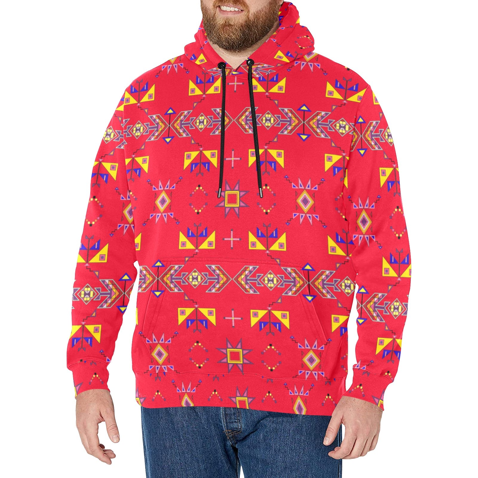 Scattered Generations Red Men's Long Sleeve Fleece Hoodie