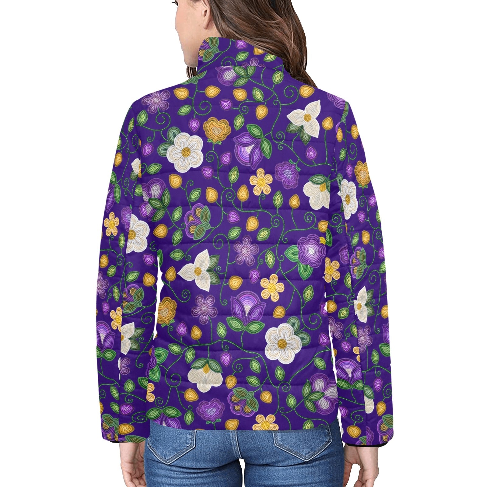Midnight Moss Bloom Aubergine Women's Stand Collar Padded Jacket