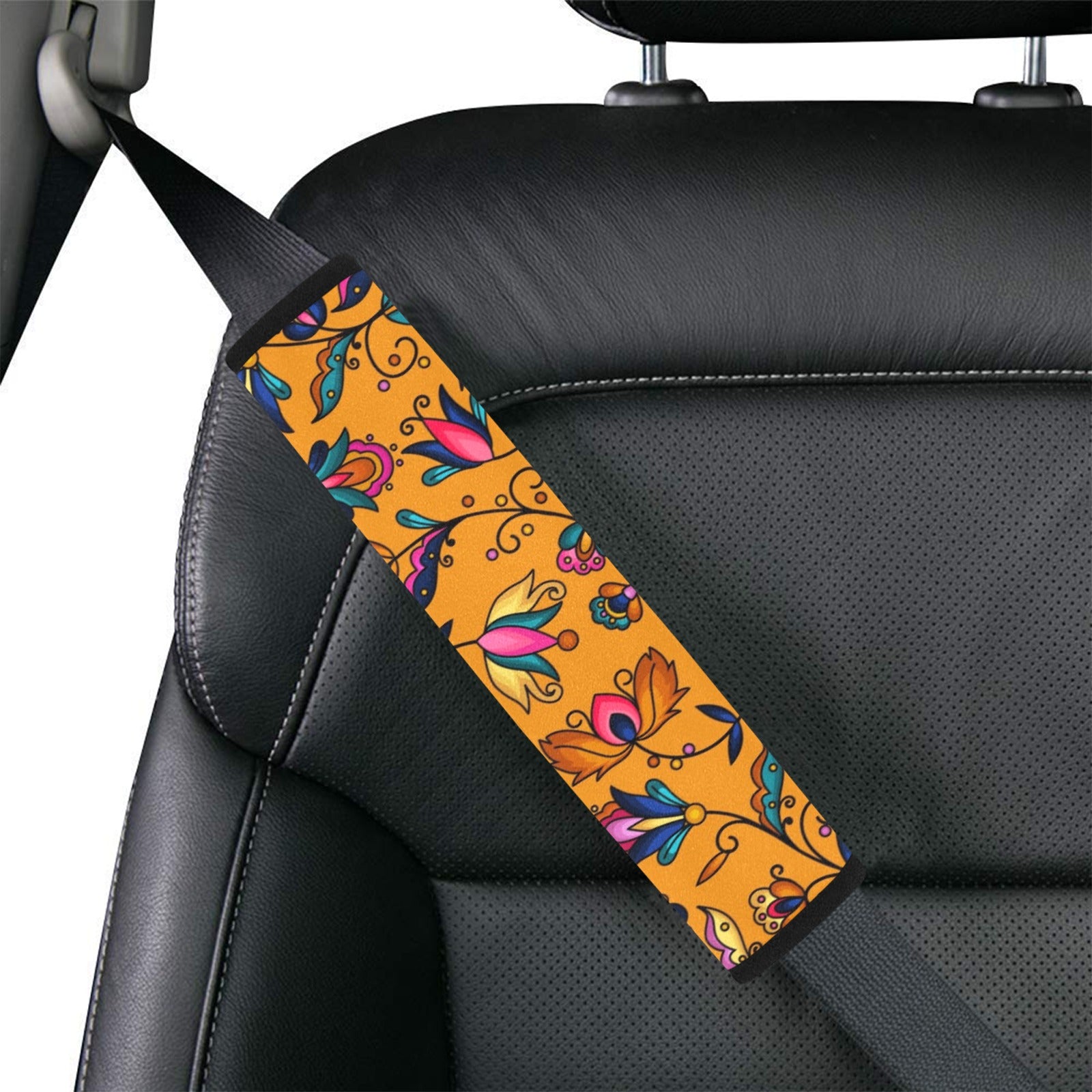 Copper Prairie Petals Orange Car Seat Belt Cover 7''x12.6'' (Pack of 2)