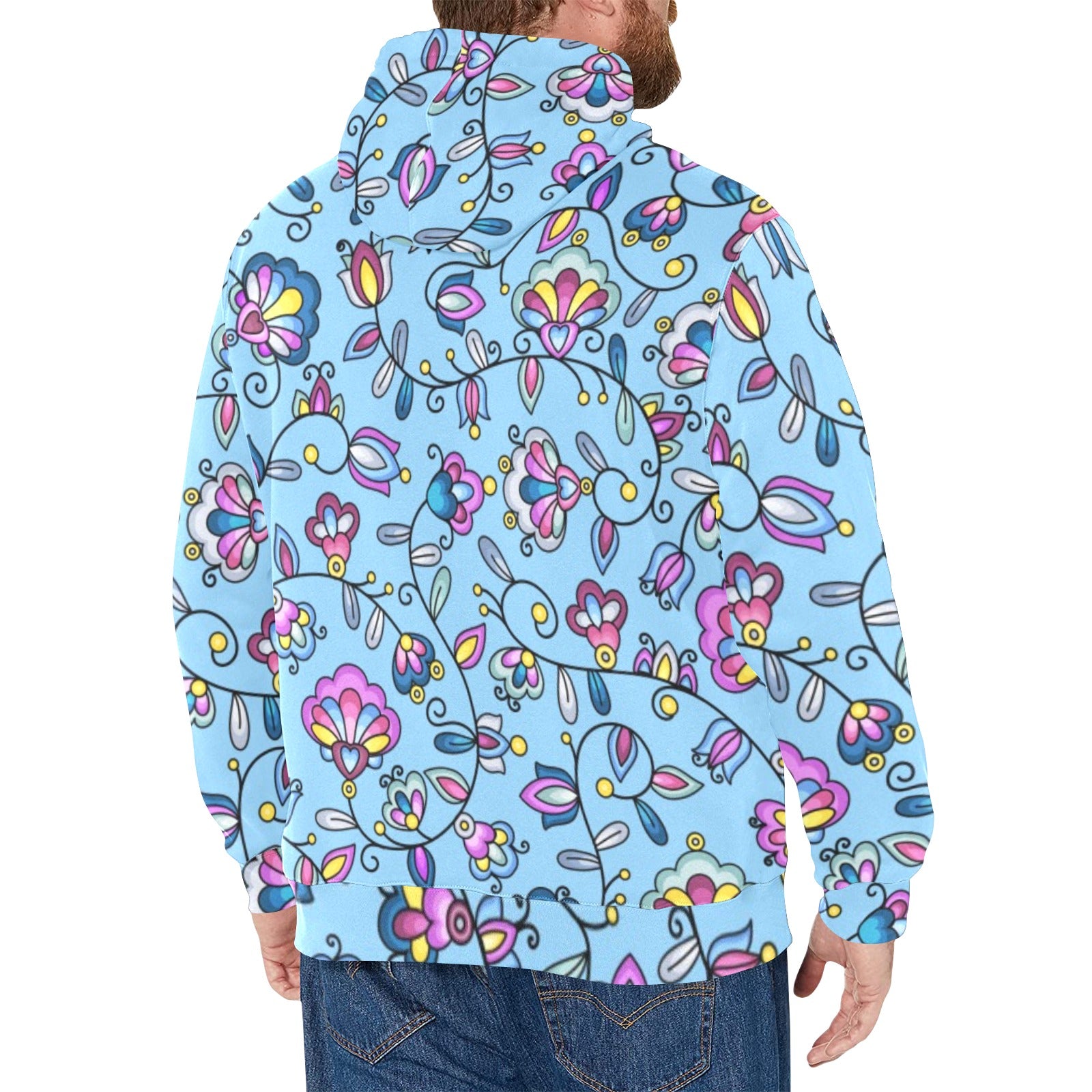 Autumn Bundle Blessing Blue Men's Long Sleeve Fleece Hoodie