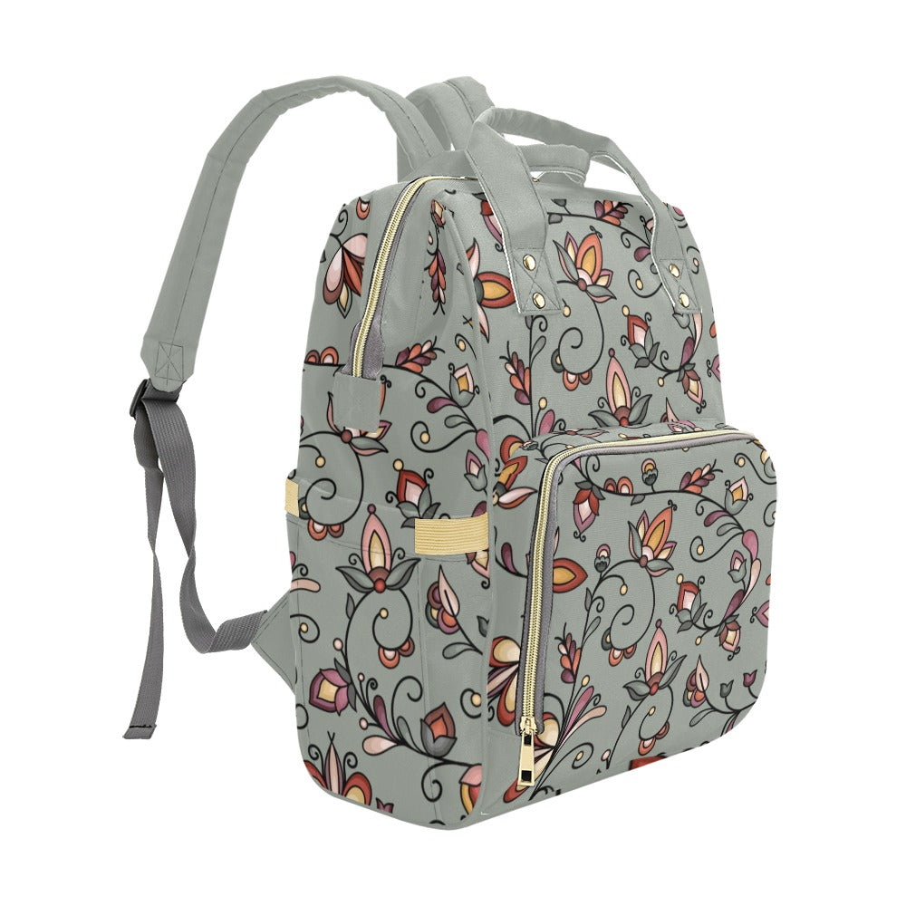 Burnt Sky Petals Green Multi-Function Diaper Backpack/Diaper Bag