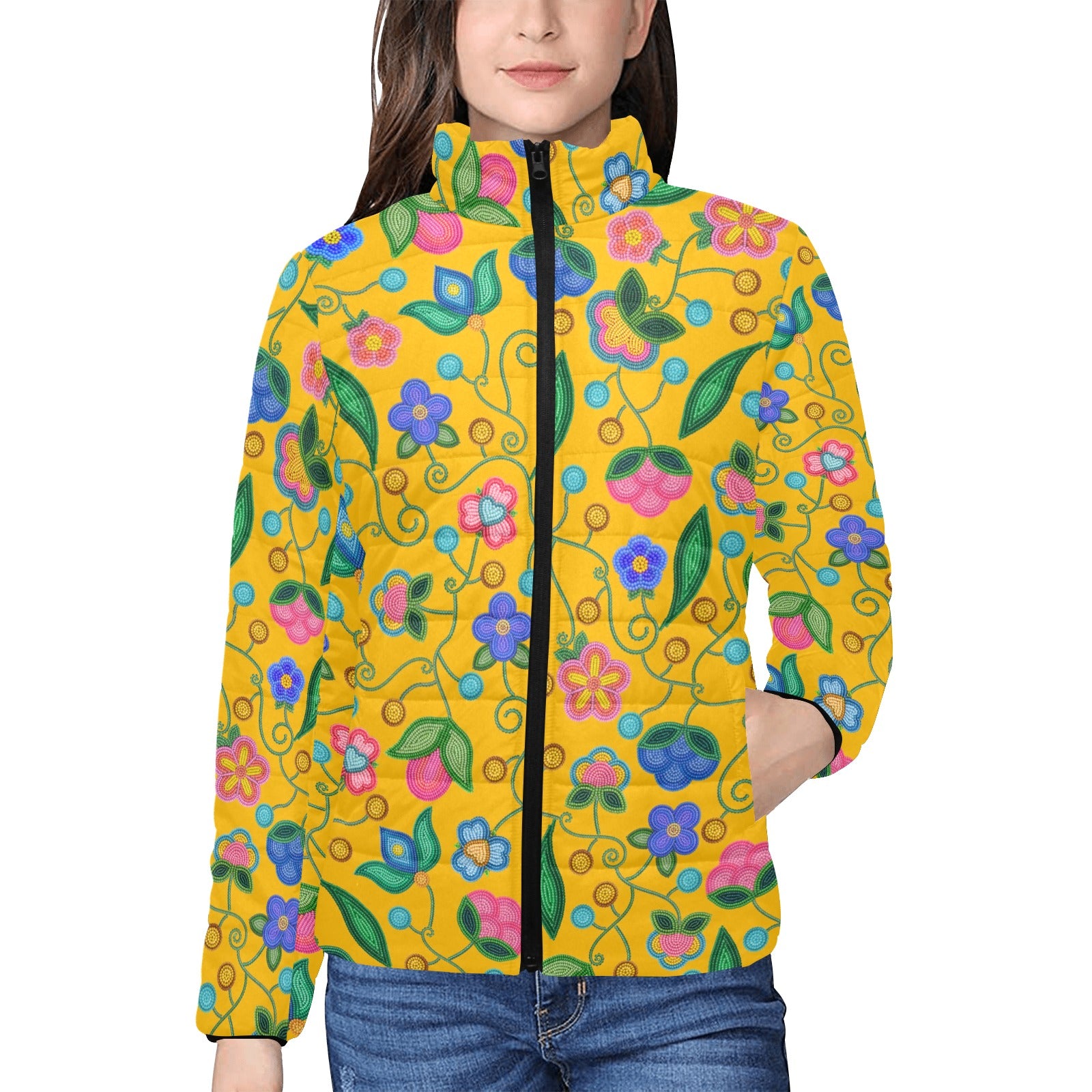 Skyberry Serenade Yellow Women's Stand Collar Padded Jacket
