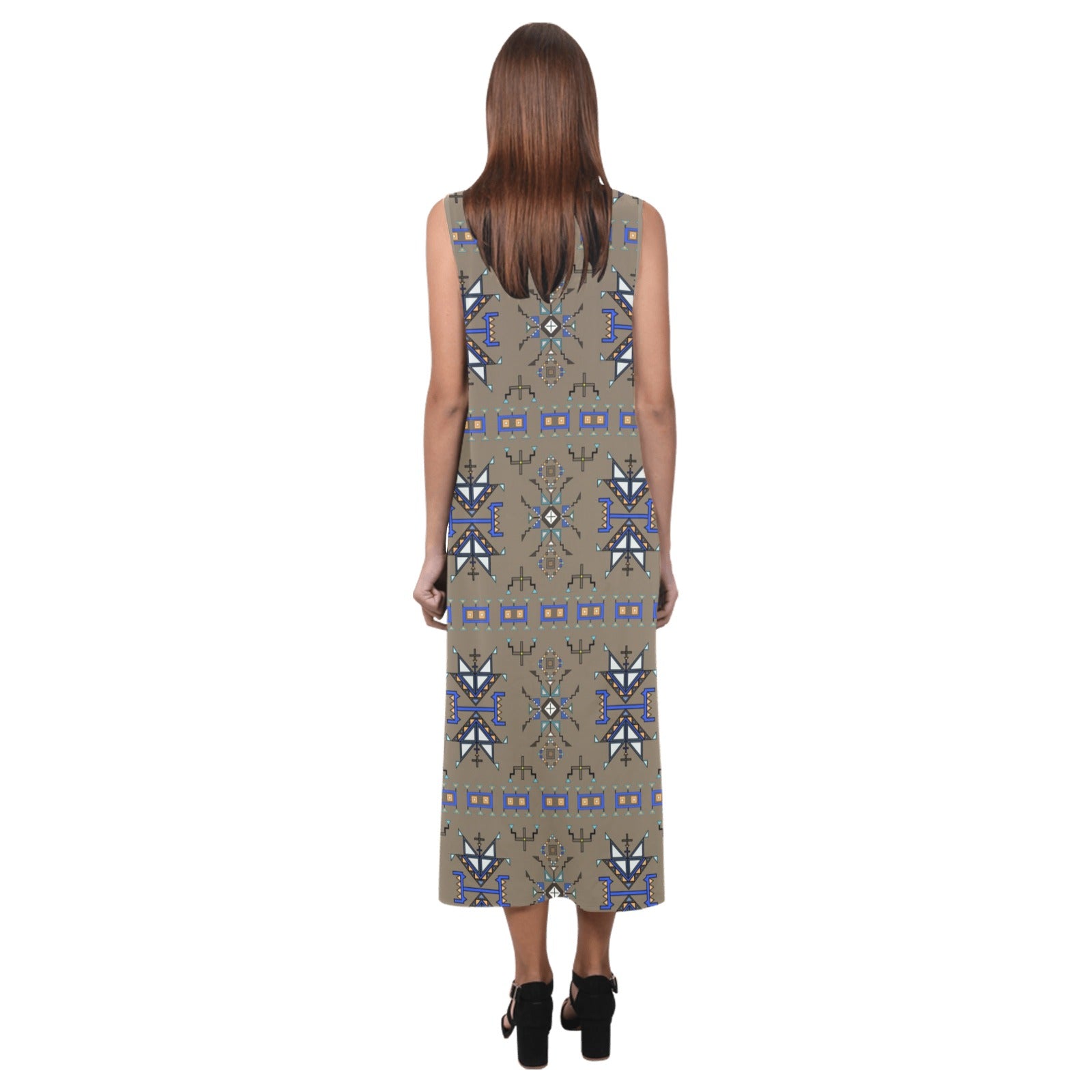 Eagle Strike Brown Phaedra Sleeveless Open Fork Long Dress
