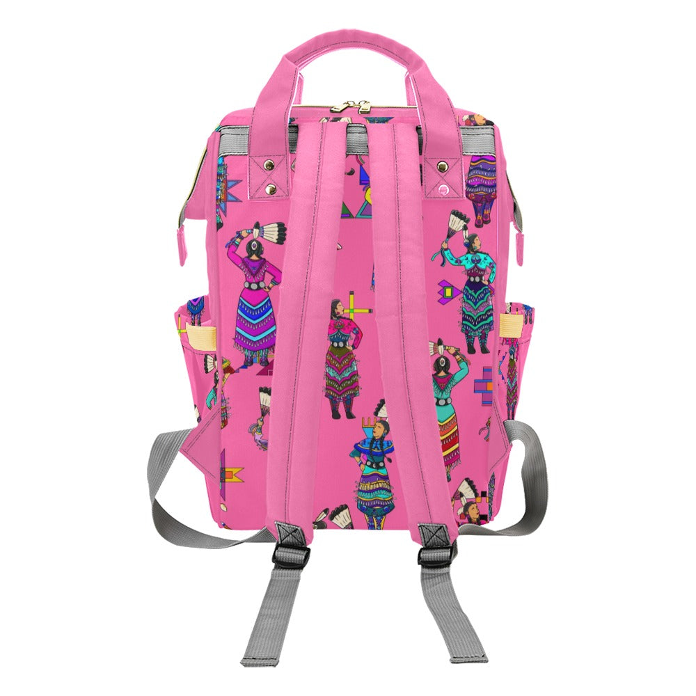 Women's Jingle Dancers Pink Multi-Function Diaper Backpack/Diaper Bag