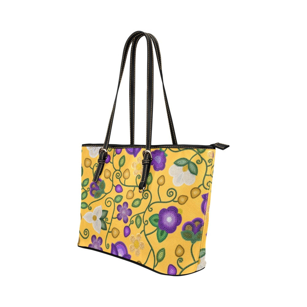 Midnight Moss Bloom Yellow Leather Tote Bag/Large