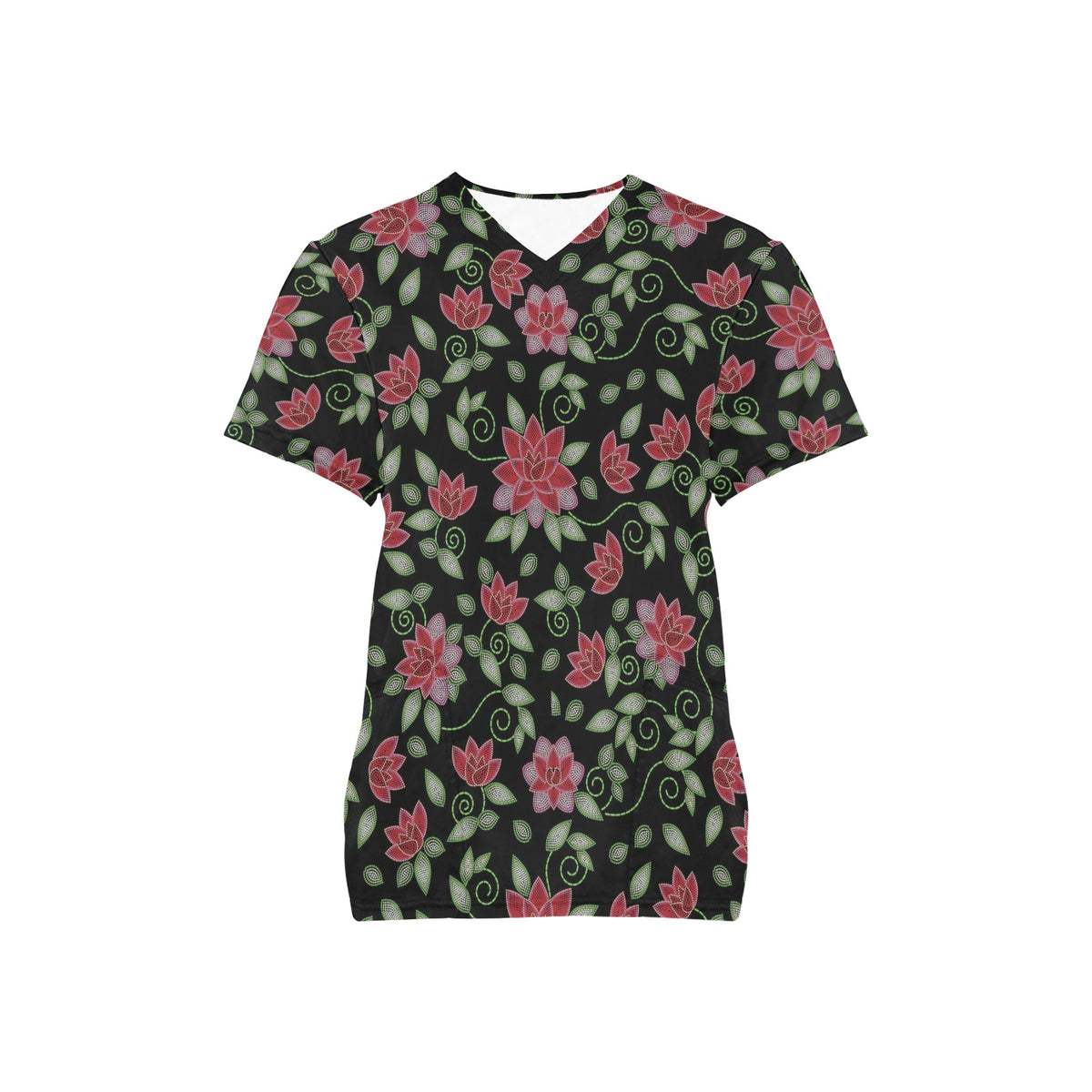 Red Beaded Rose Scrub Top