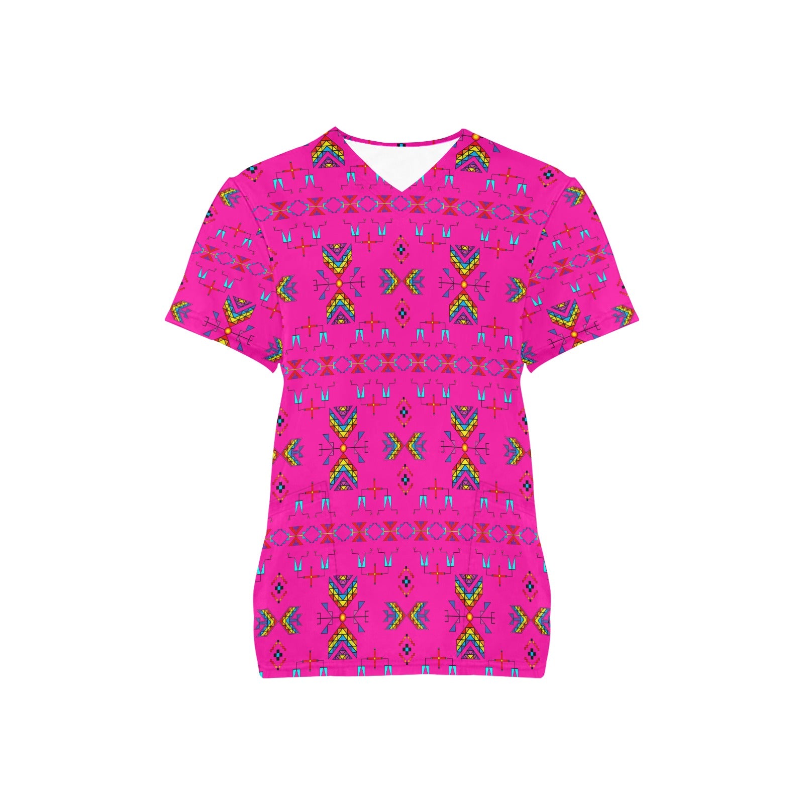 Rainy Chief Rainbow Hot Pink Scrub Top