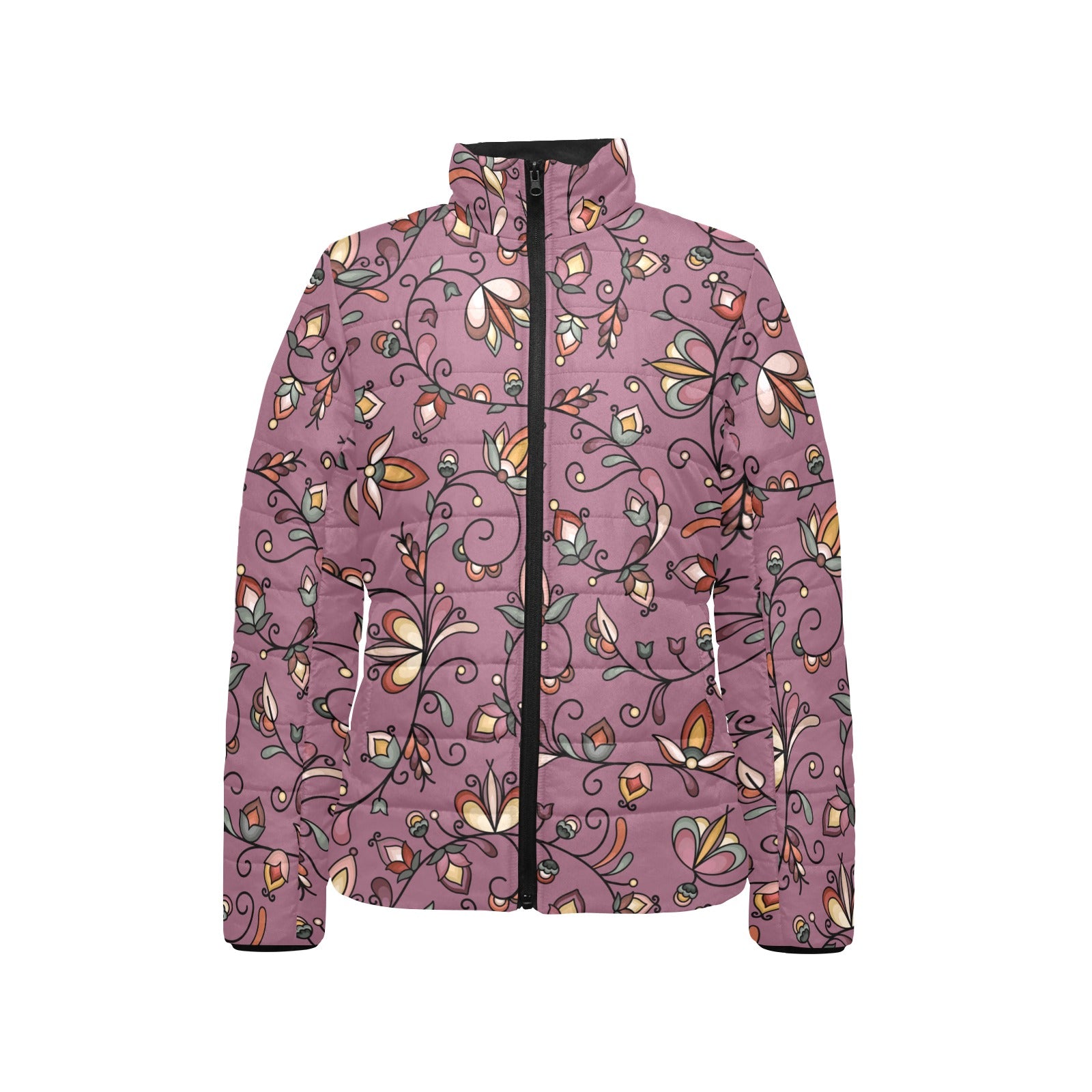 Burnt Sky Petals Magenta Women's Stand Collar Padded Jacket