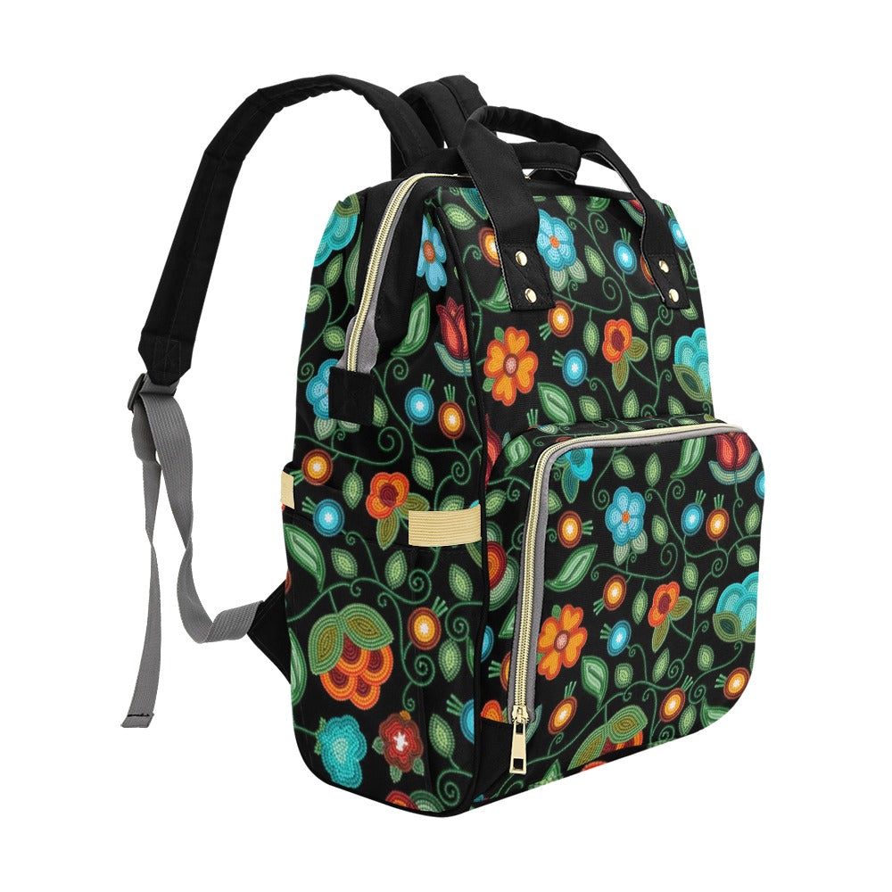 Prairie Fire Petals Black Multi-Function Diaper Backpack/Diaper Bag