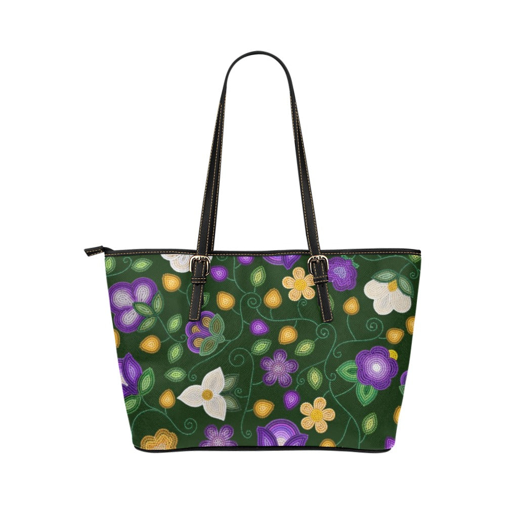 Midnight Moss Bloom Forest Leather Tote Bag/Large