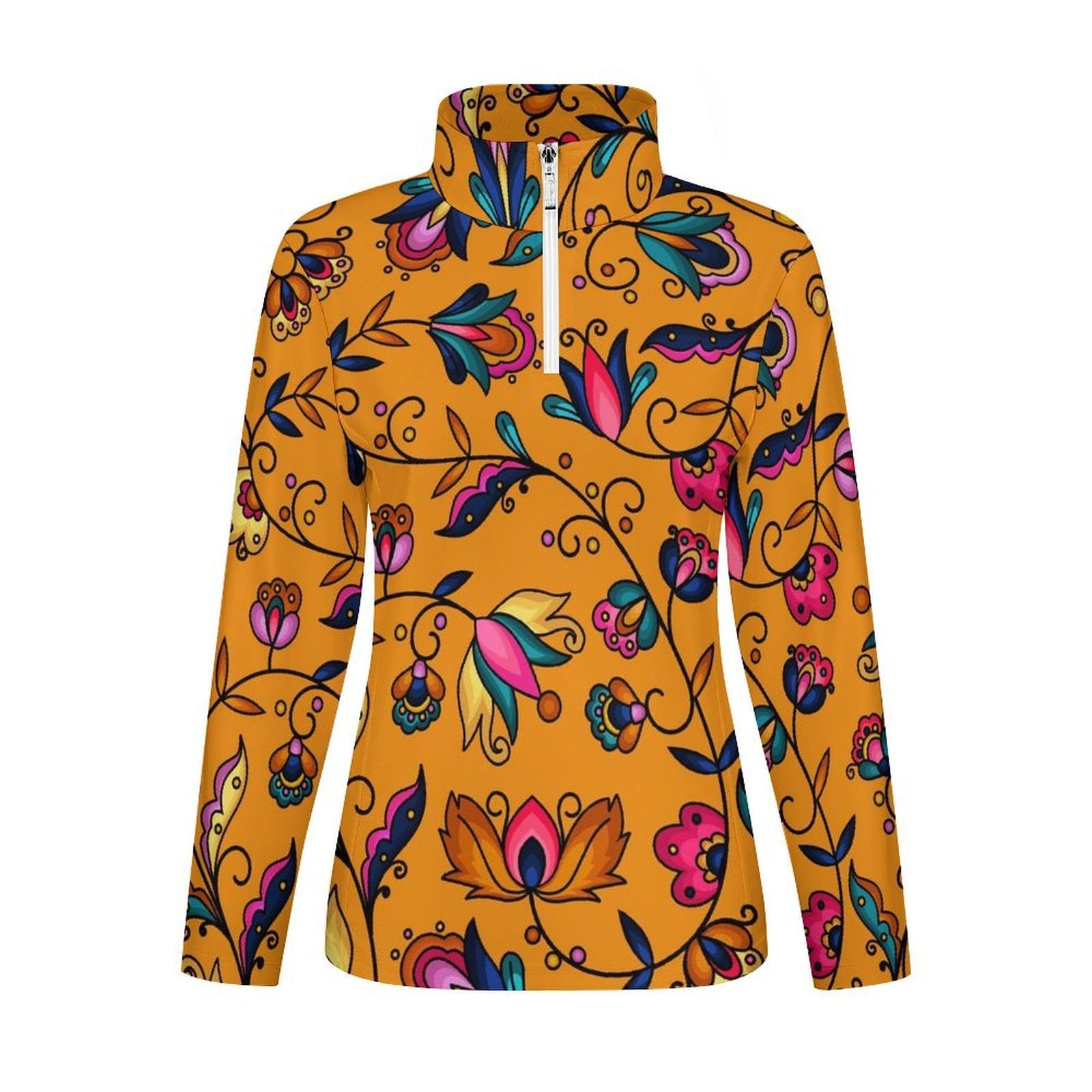 Copper Prairie Petals Orange Long Sleeve Yoga Shirt