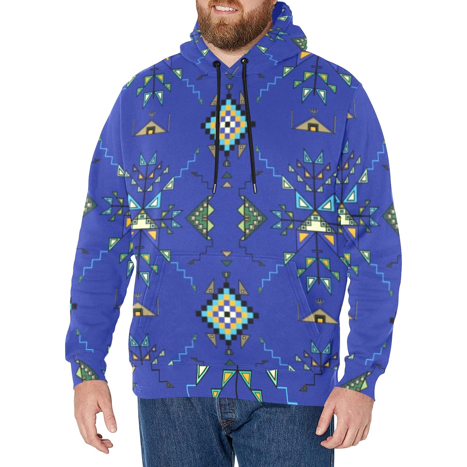 Bear Shield Dark Blue Men's Long Sleeve Fleece Hoodie