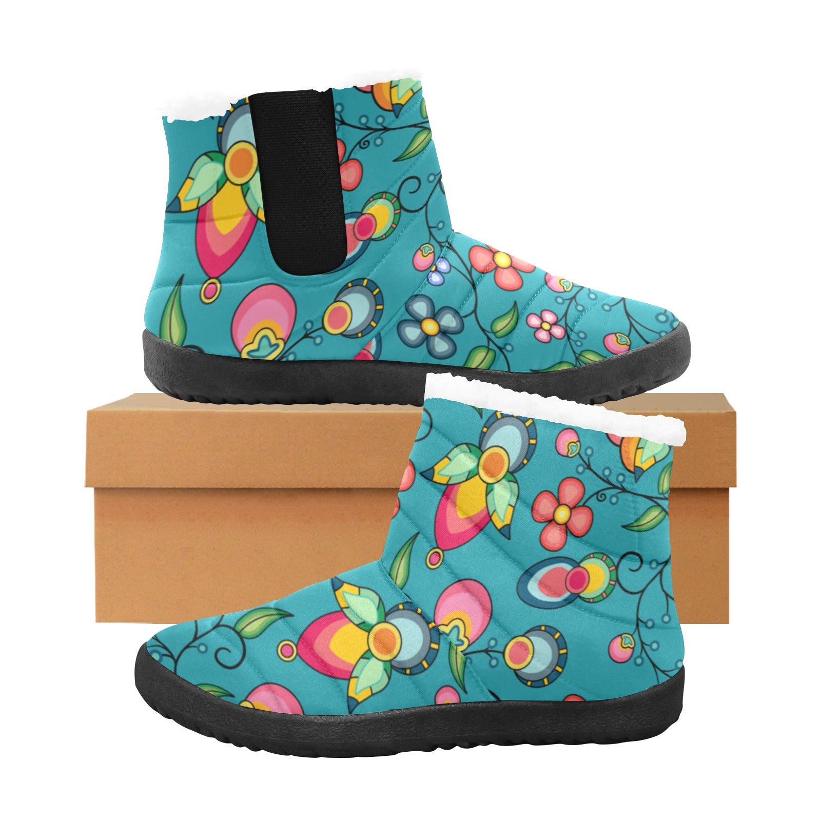 Floral Bounty Teal Women's Padded Winter Boot