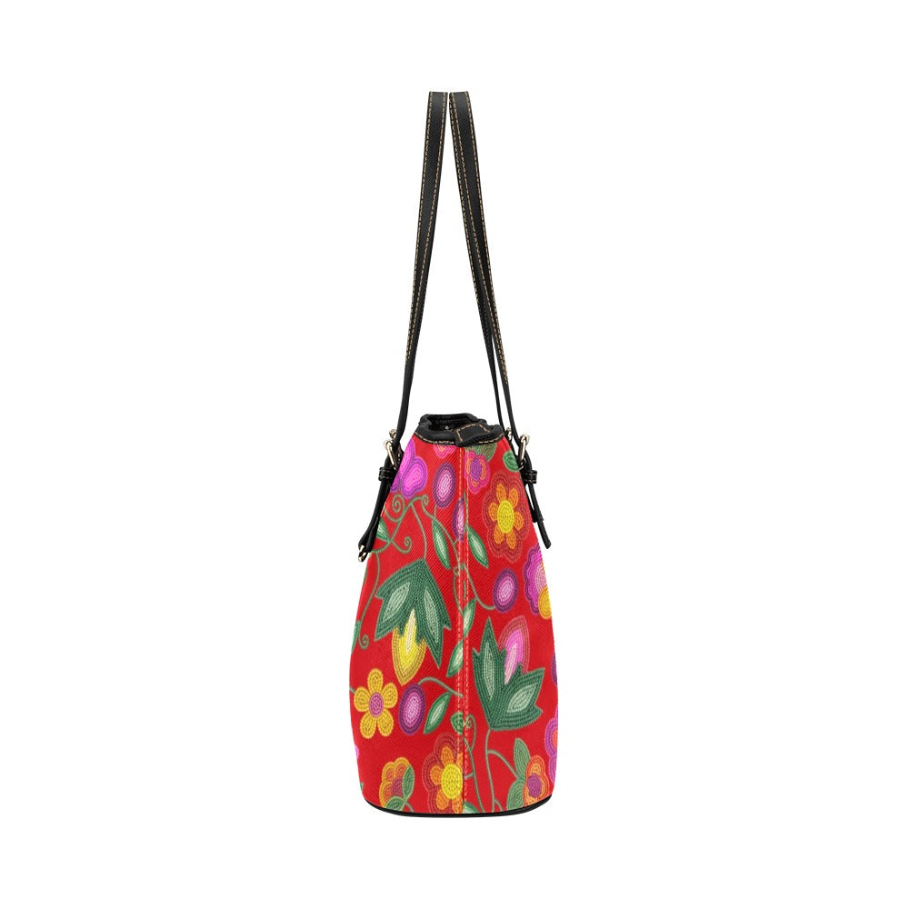 Boreal Bounty Red Leather Tote Bag/Large