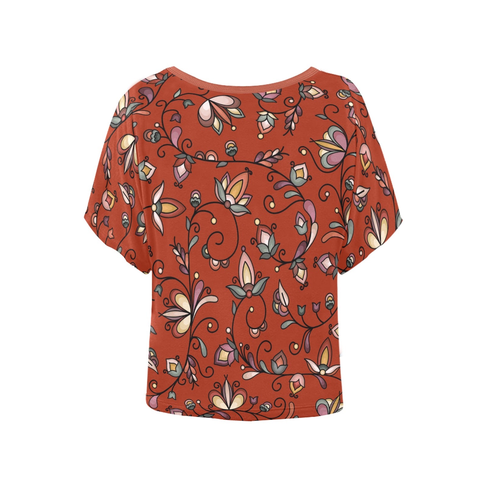 Burnt Sky Petals Red Women's Batwing-Sleeved Blouse T shirt