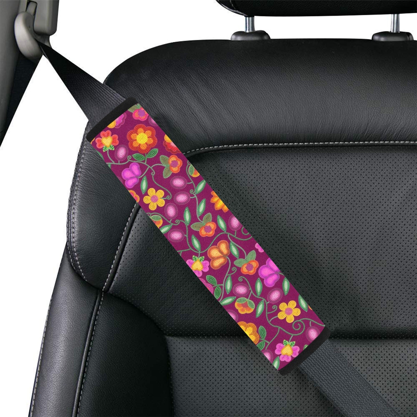 Boreal Bounty Dark Magenta Car Seat Belt Cover 7''x12.6'' (Pack of 2)