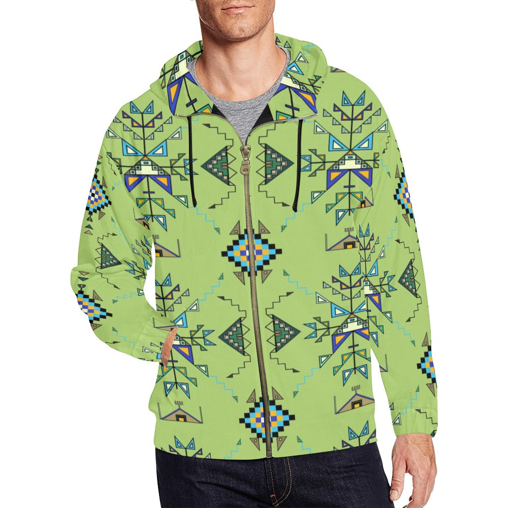 Bear Shield Green Men's Zipper Hoodie