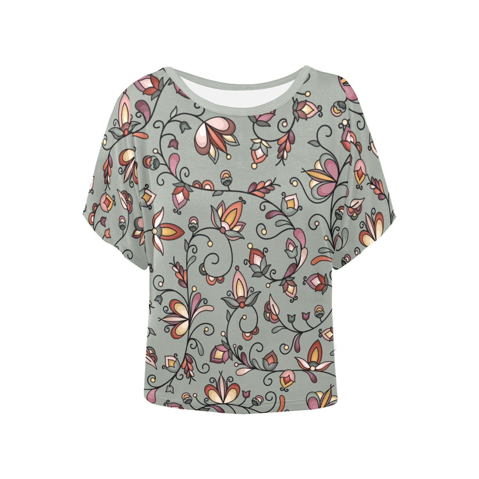 Burnt Sky Petals Green Women's Batwing-Sleeved Blouse T shirt
