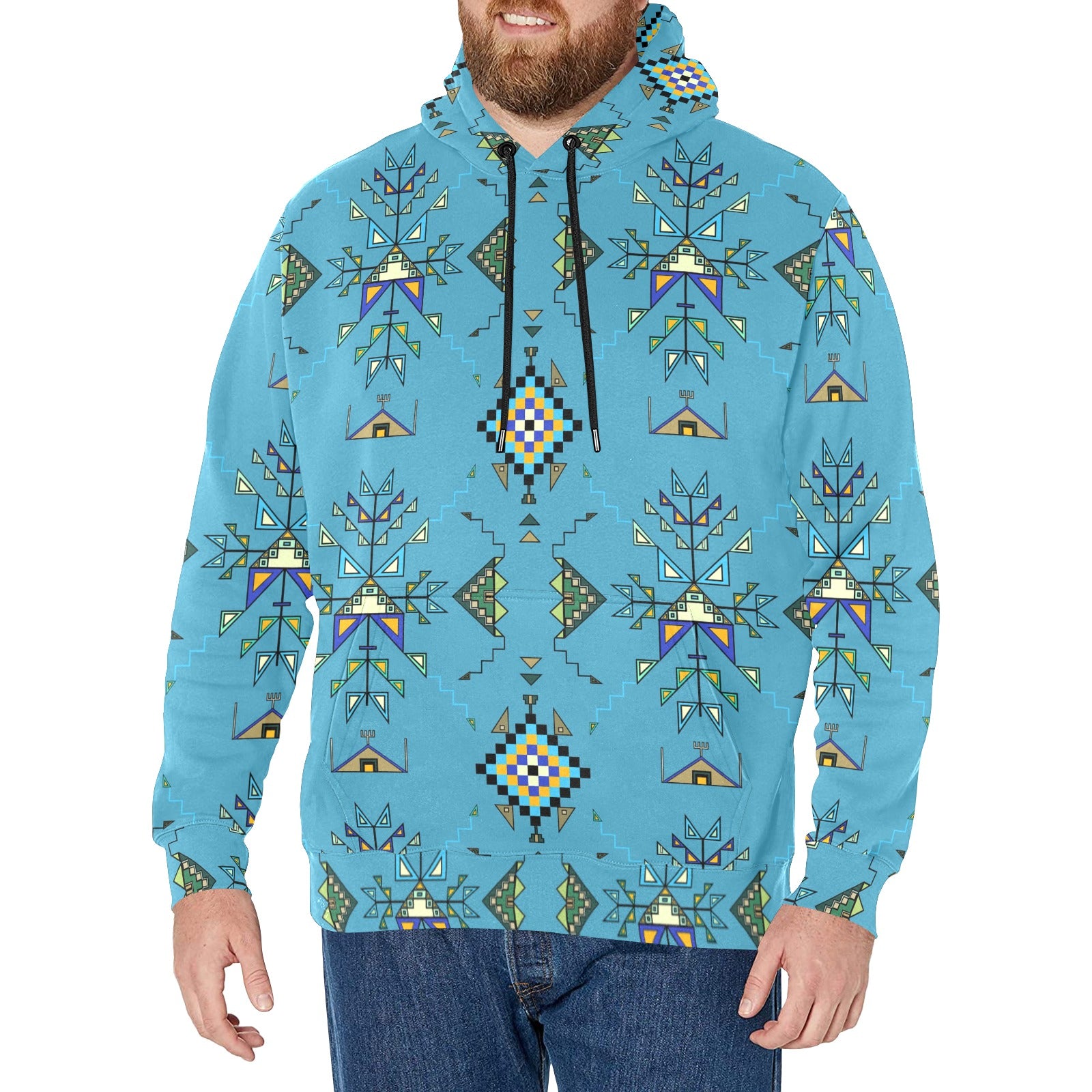 Bear Shield Blue Men's Long Sleeve Fleece Hoodie