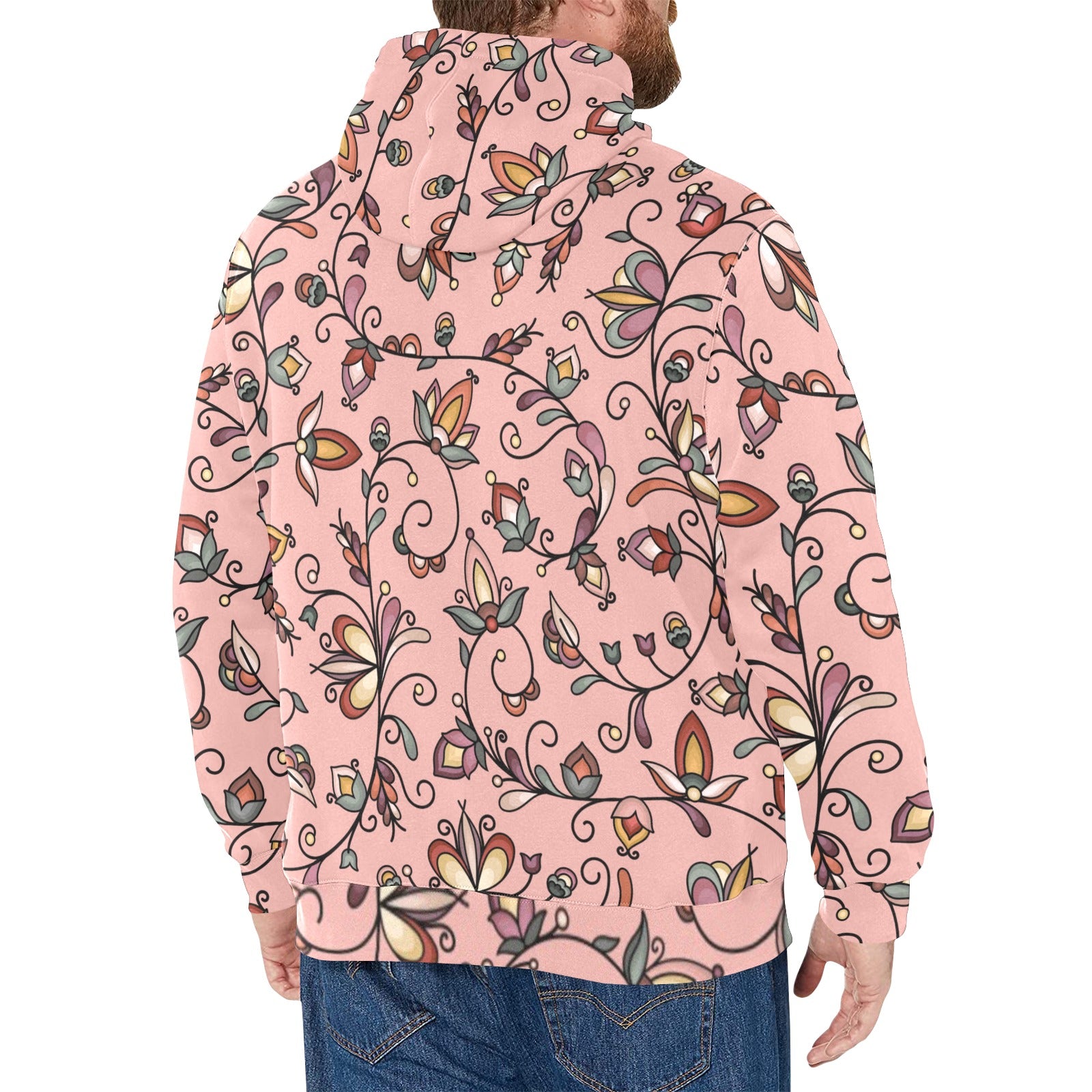 Burnt Sky Petals Peach Men's Long Sleeve Fleece Hoodie