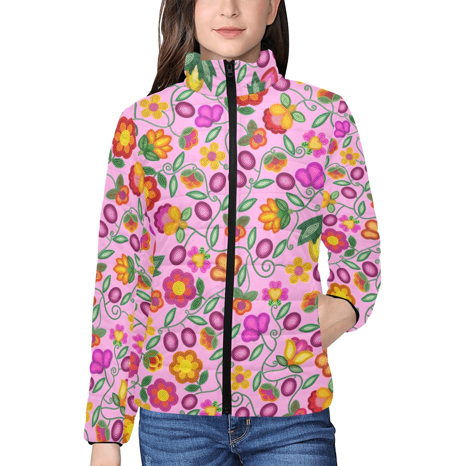 Boreal Bounty Pink Women's Stand Collar Padded Jacket