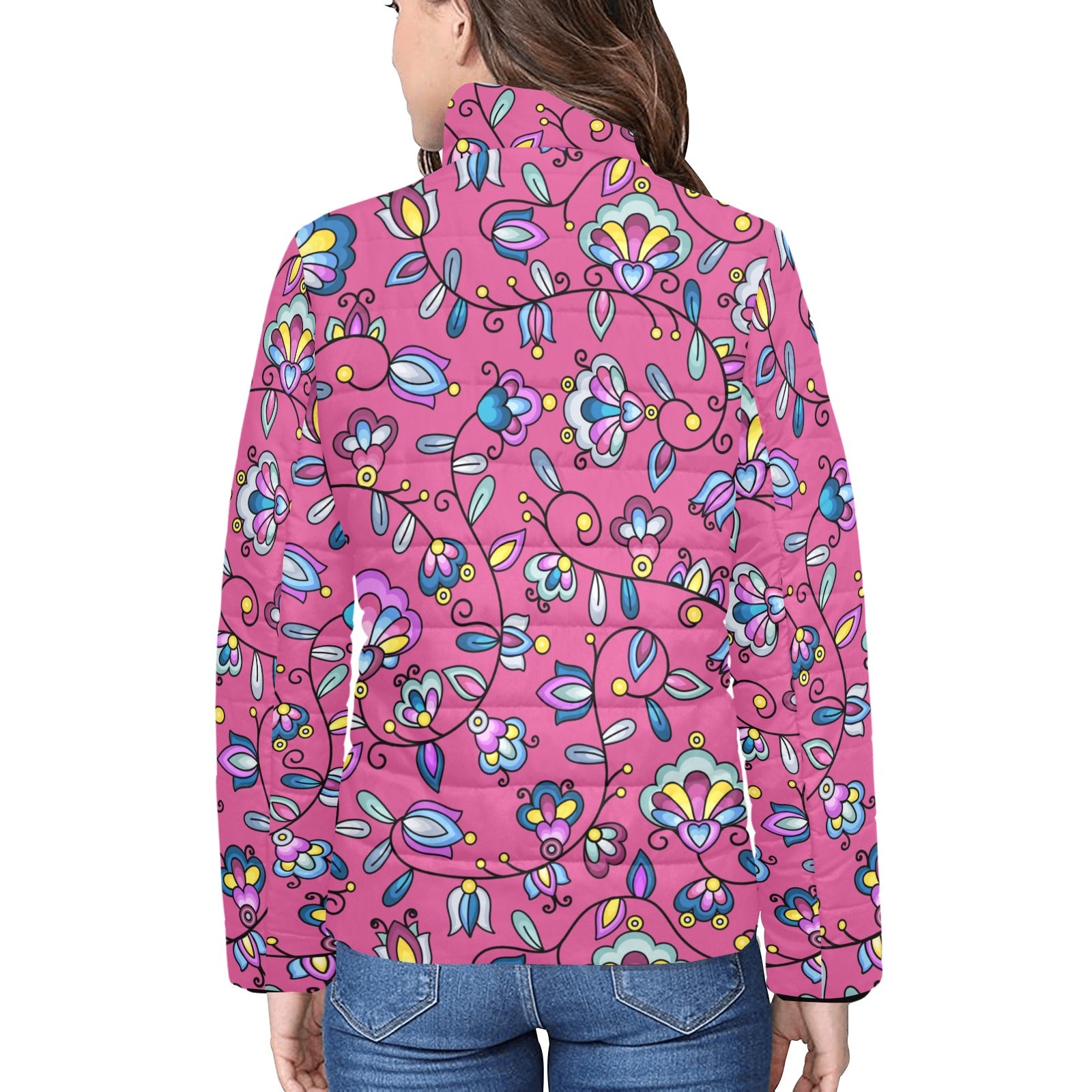 Autumn Bundle Blessing Pink Women's Stand Collar Padded Jacket