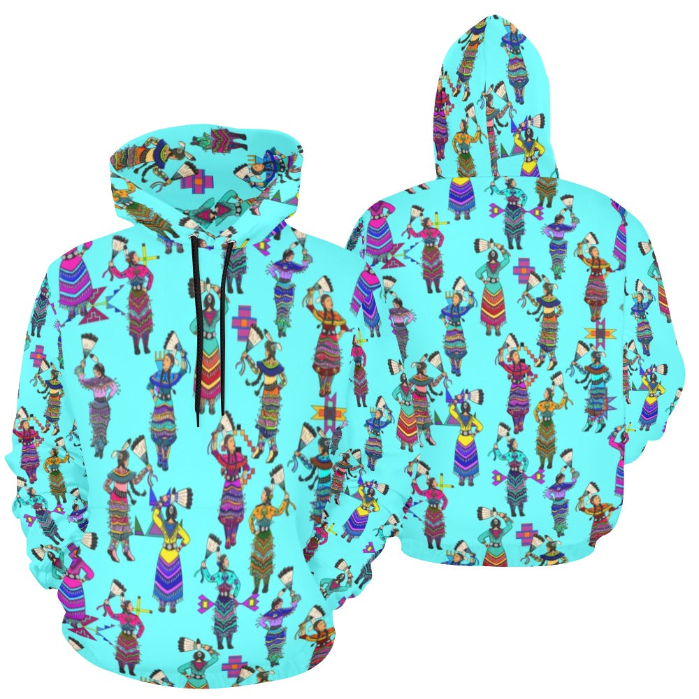 Women's Jingle Dancers Turquoise Hoodie for Women (USA Size)