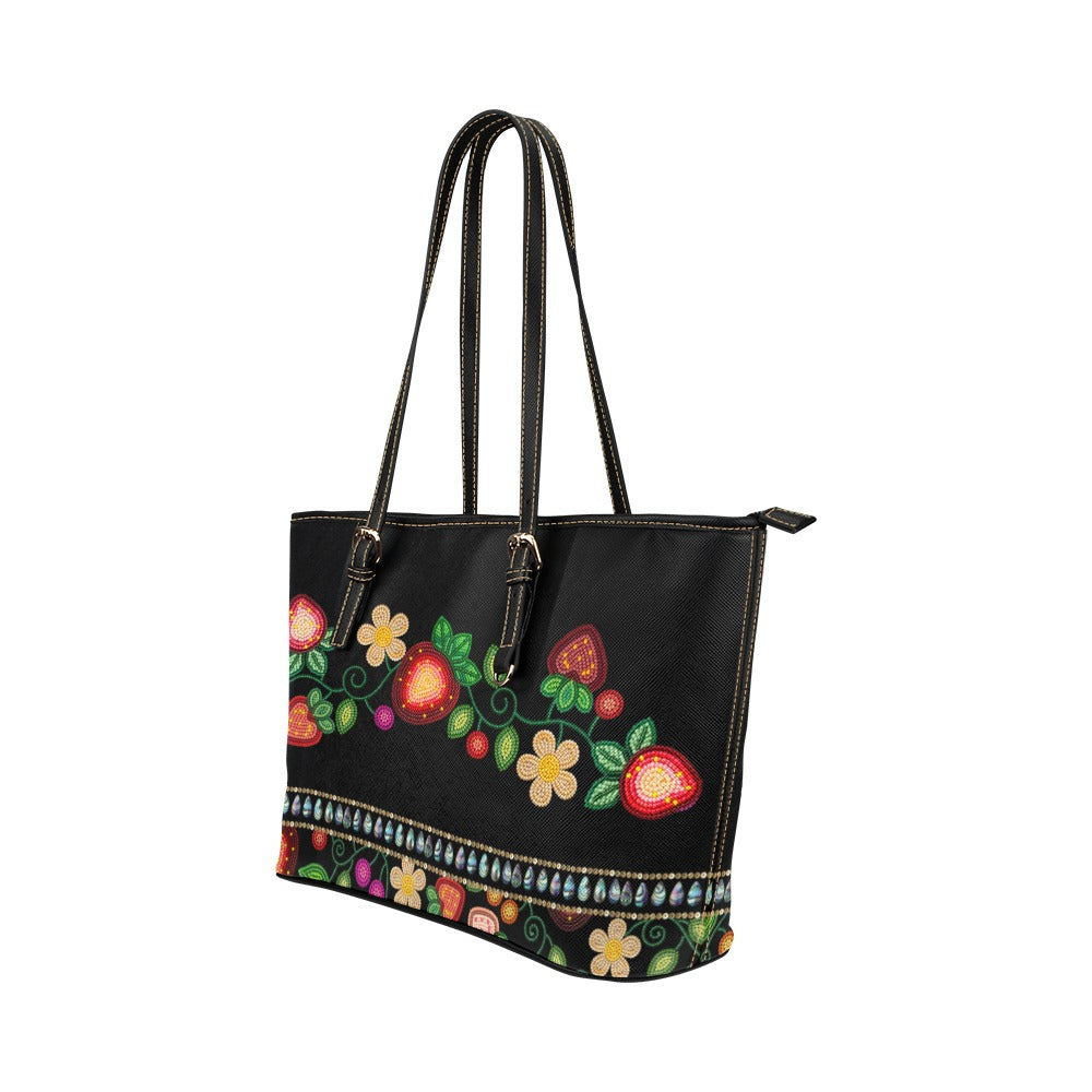 Berry Garden Black Leather Tote Bag/Large