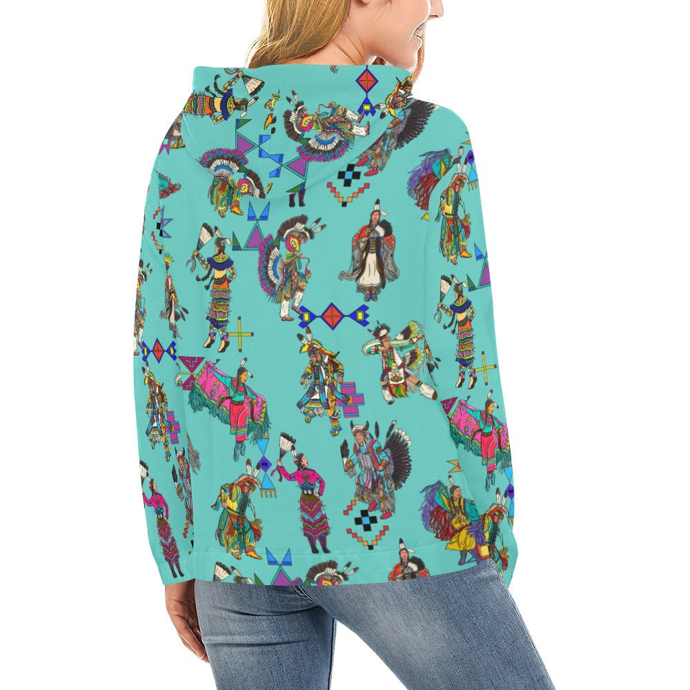 Grand Entry Dancers Eggshell Blue Hoodie for Women (USA Size)