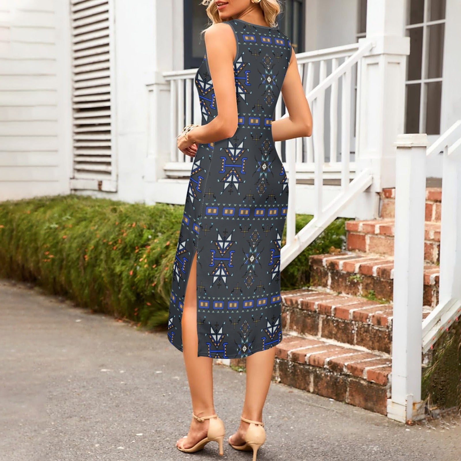 Eagle Strike Gray Phaedra Sleeveless Open Fork Long Dress